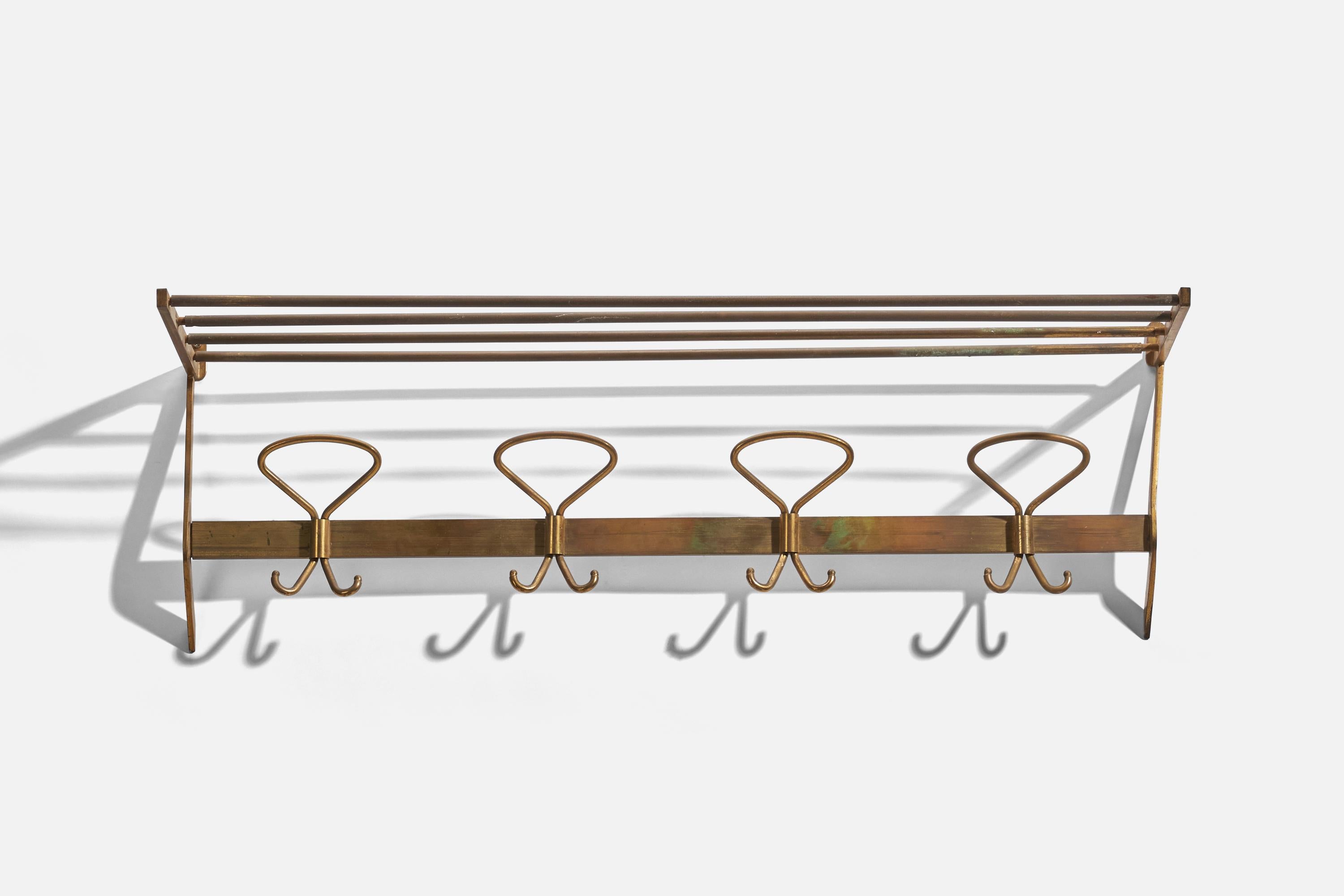 A brass coat rack; design and production attributed to Fontana Arte, Italy, 1940s.