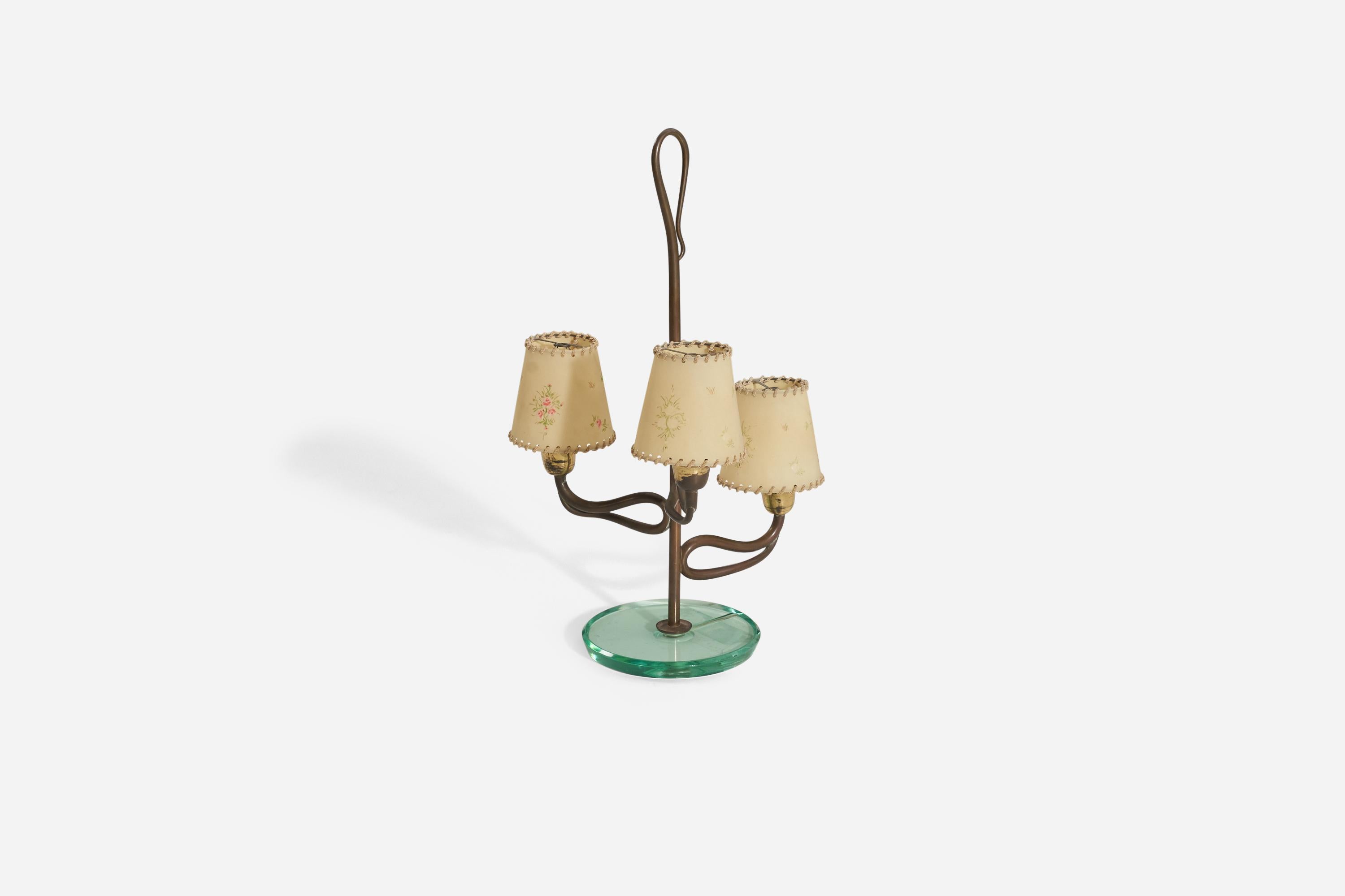 Mid-Century Modern Fontana Arte Attribution, Table Lamp, Brass, Glass, Paper, Italy, 1940s For Sale