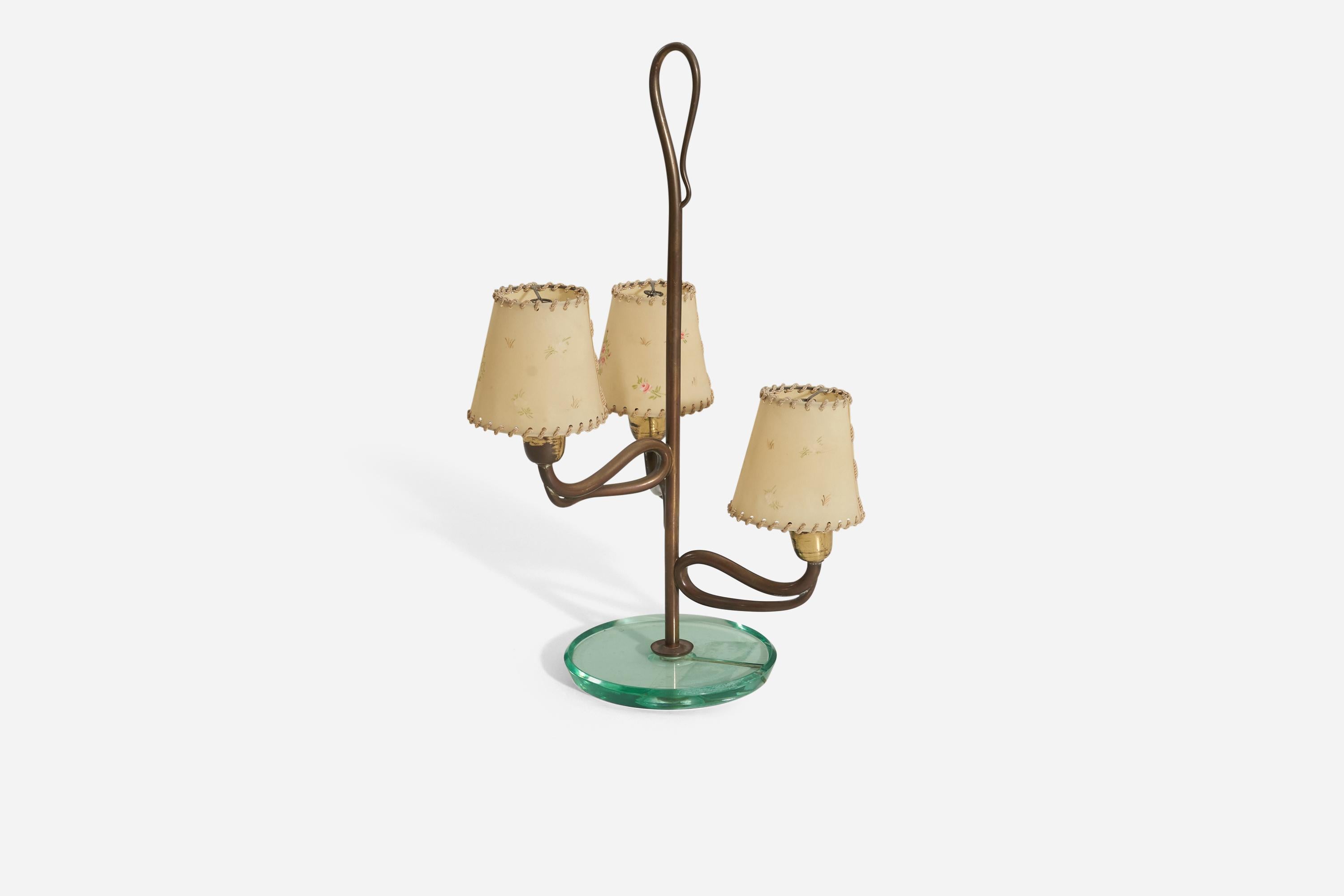 Italian Fontana Arte Attribution, Table Lamp, Brass, Glass, Paper, Italy, 1940s For Sale