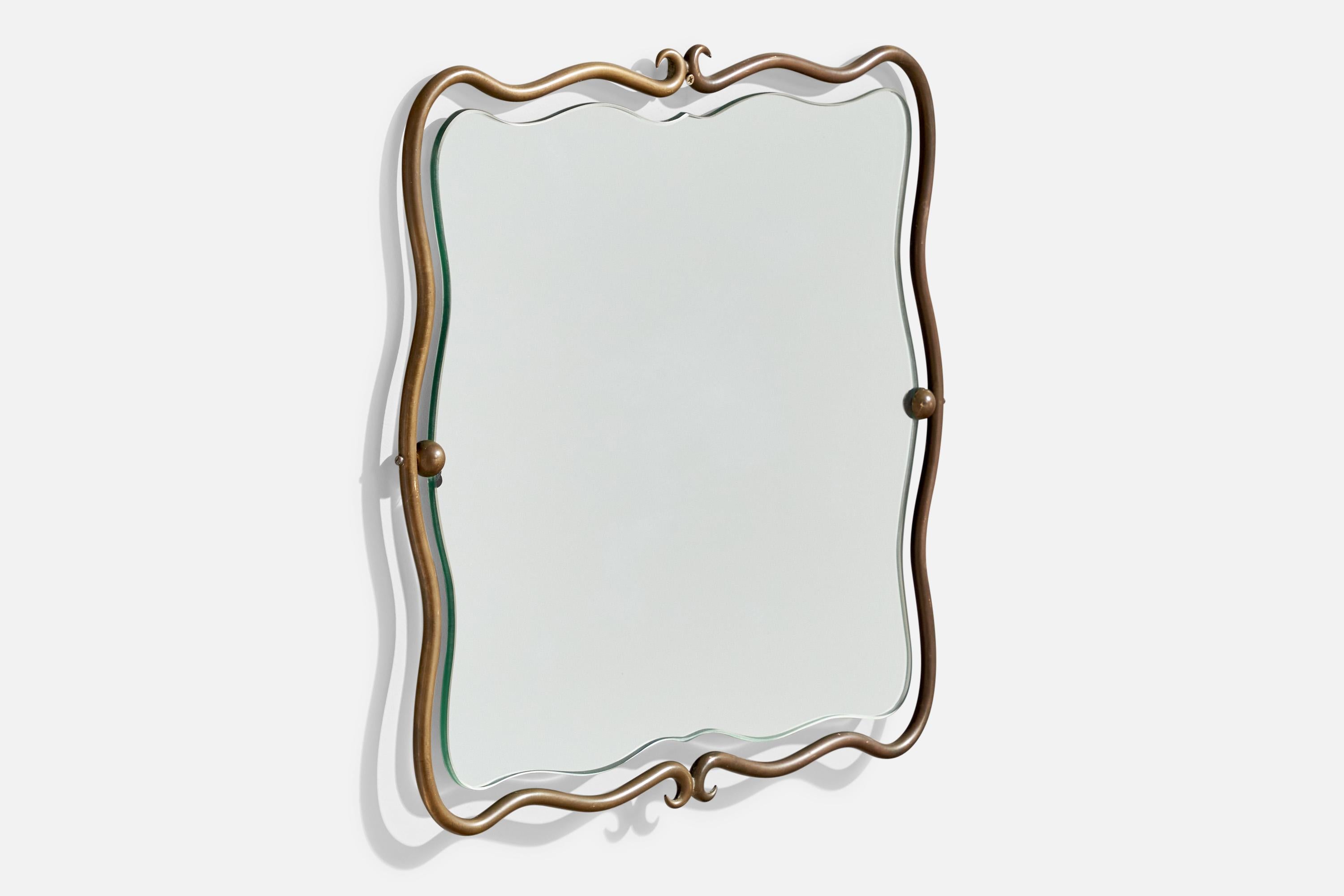 Italiano Fontana Arte Attribution, Specchio da parete, Ottone, Italia, anni '40 in vendita