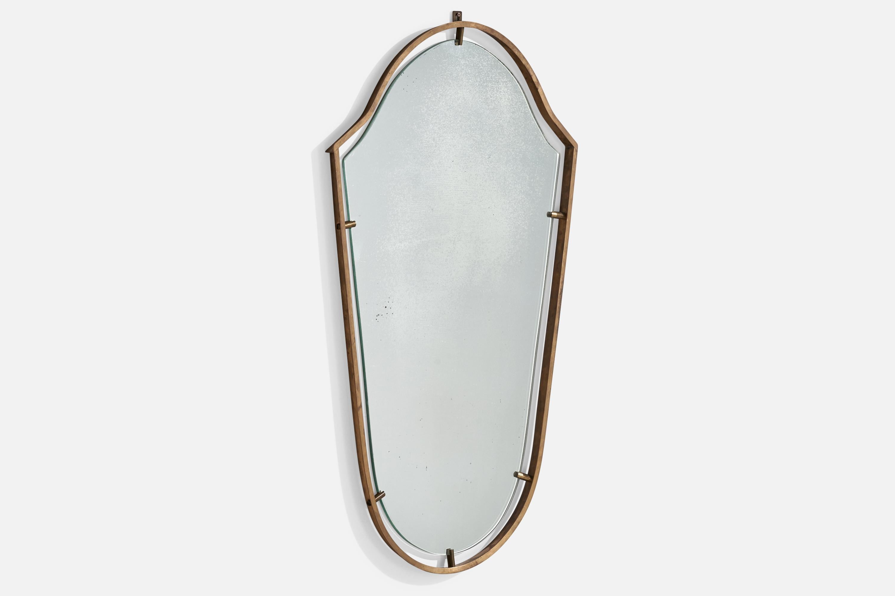 Italian Fontana Arte Attribution, Wall Mirror, Brass, Italy, 1940s