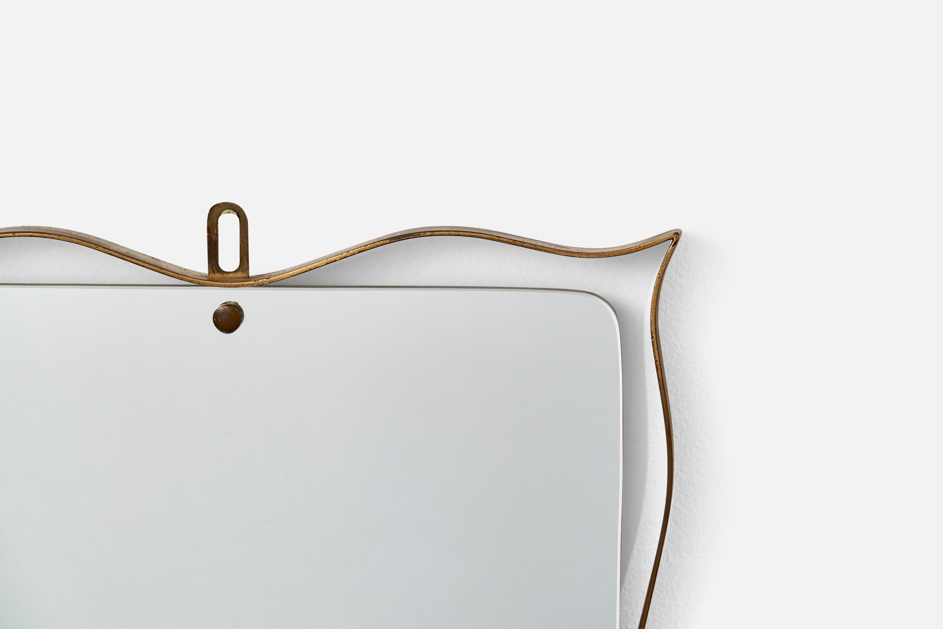 Modern Fontana Arte Attribution, Wall Mirror, Brass, Italy, 1940s For Sale