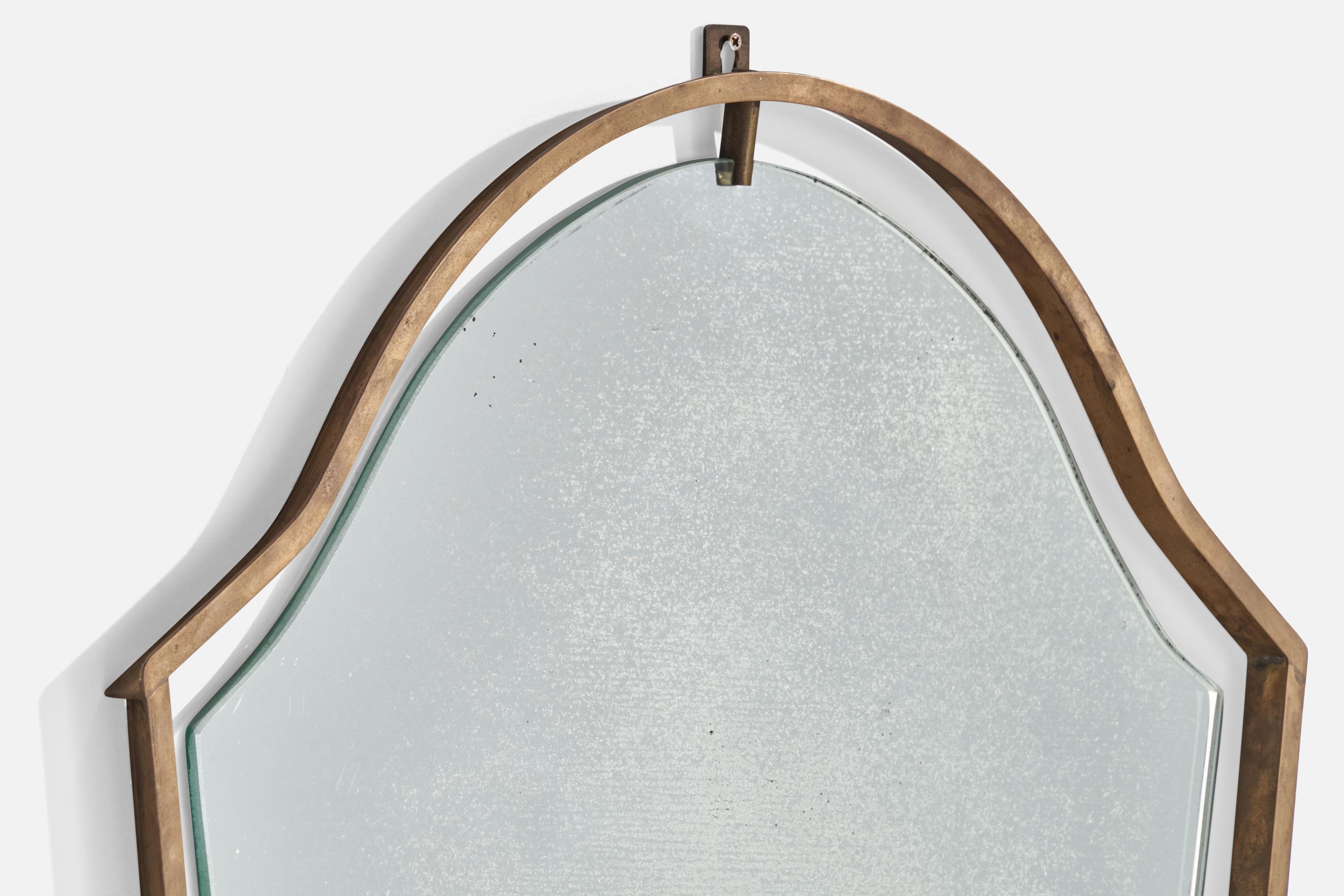 Fontana Arte Attribution, Wall Mirror, Brass, Italy, 1940s In Good Condition In High Point, NC