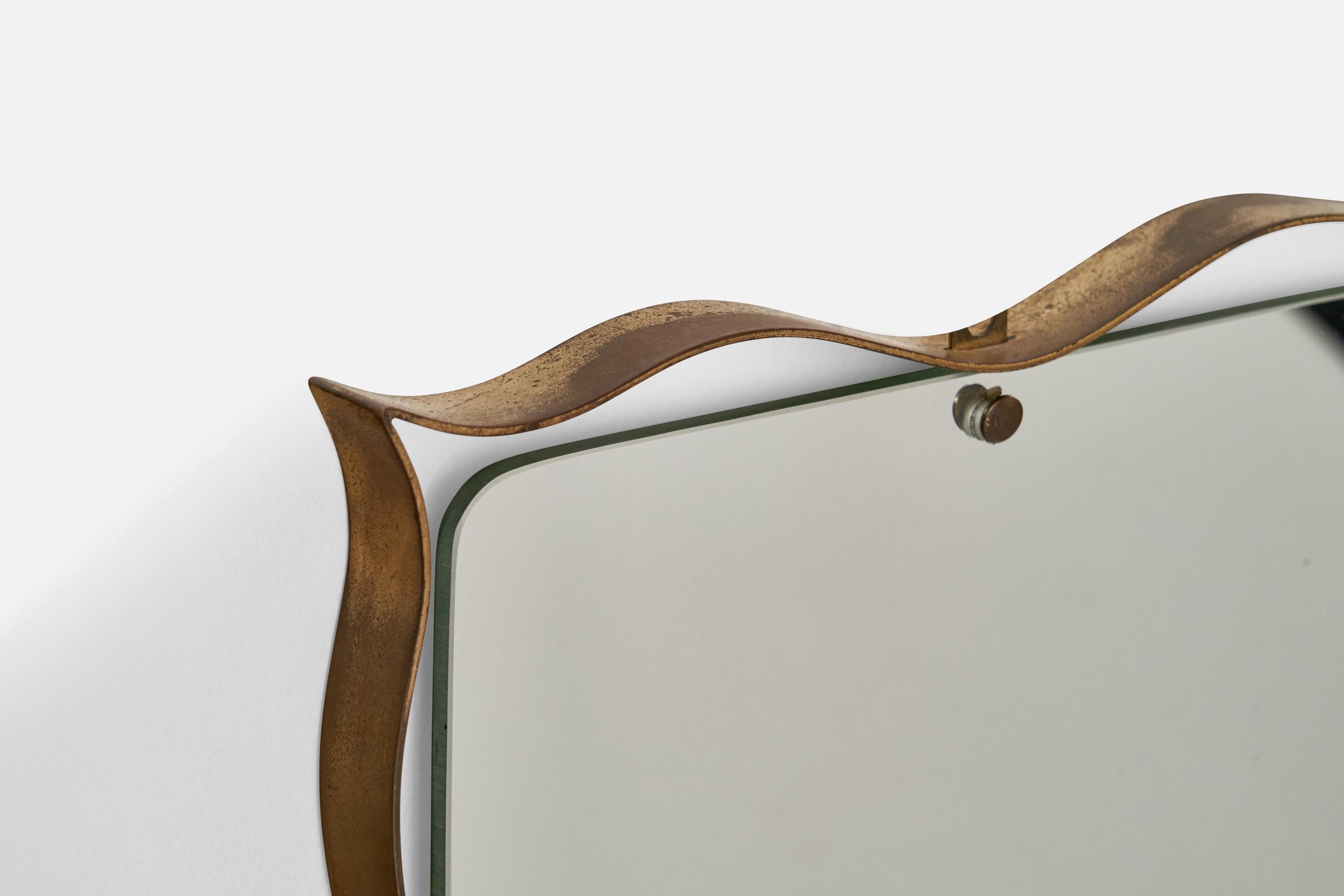 Italian Fontana Arte Attribution, Wall Mirror, Brass, Italy, 1940s For Sale