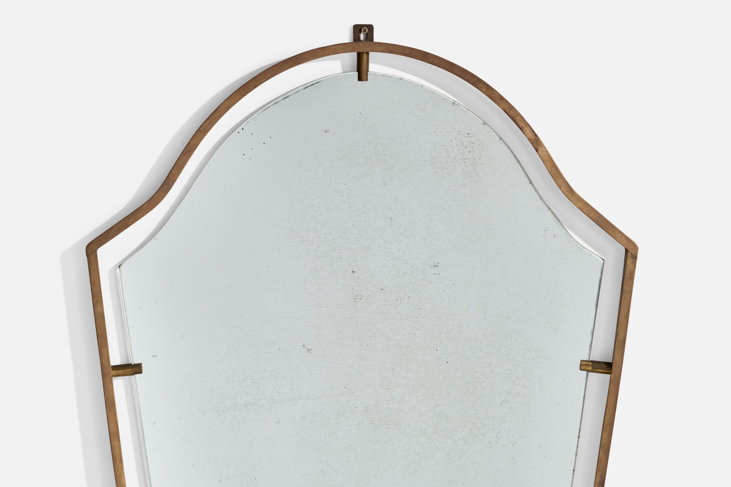 Mid-20th Century Fontana Arte Attribution, Wall Mirror, Brass, Italy, 1940s