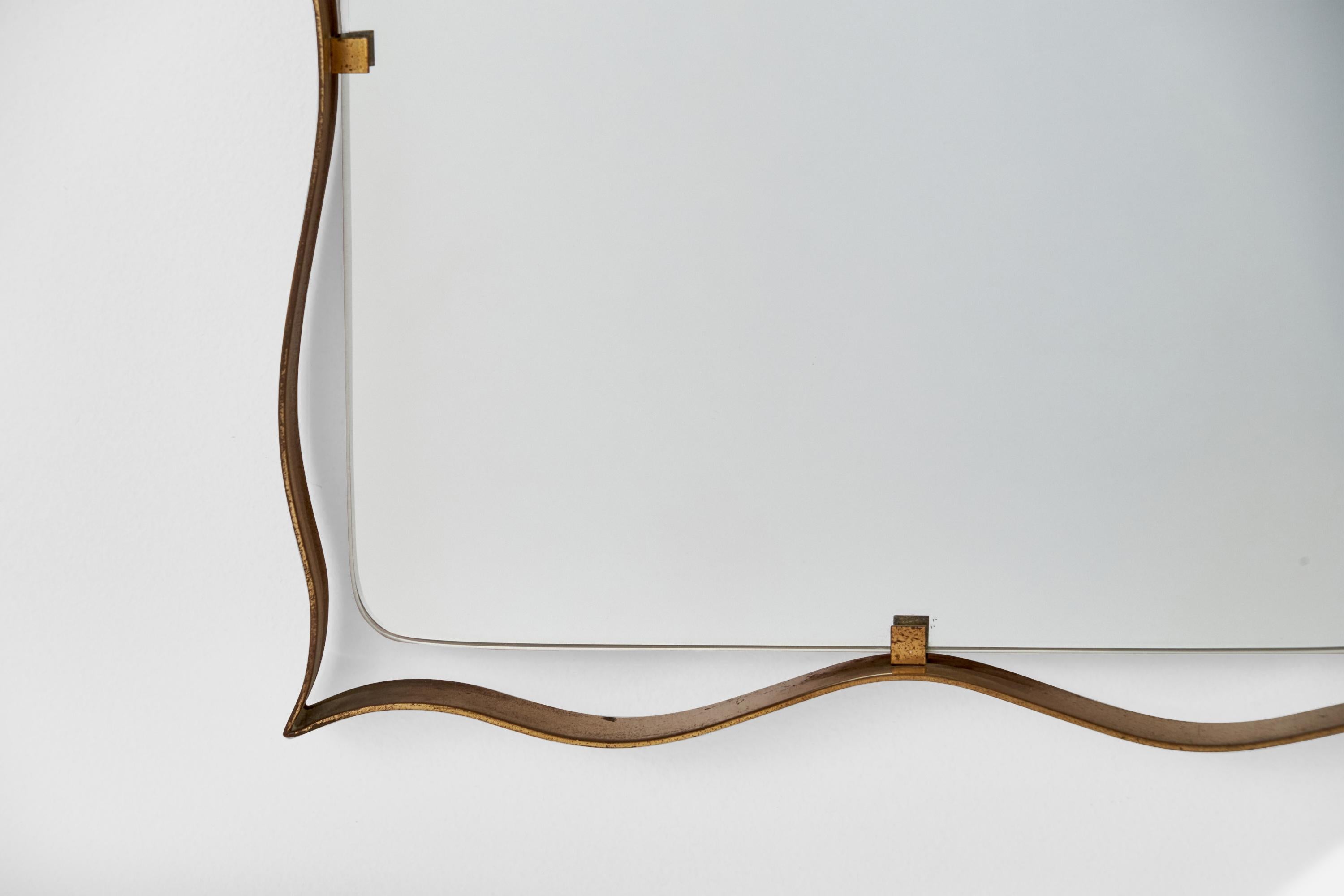 Fontana Arte Attribution, Wall Mirror, Brass, Italy, 1940s In Good Condition For Sale In High Point, NC