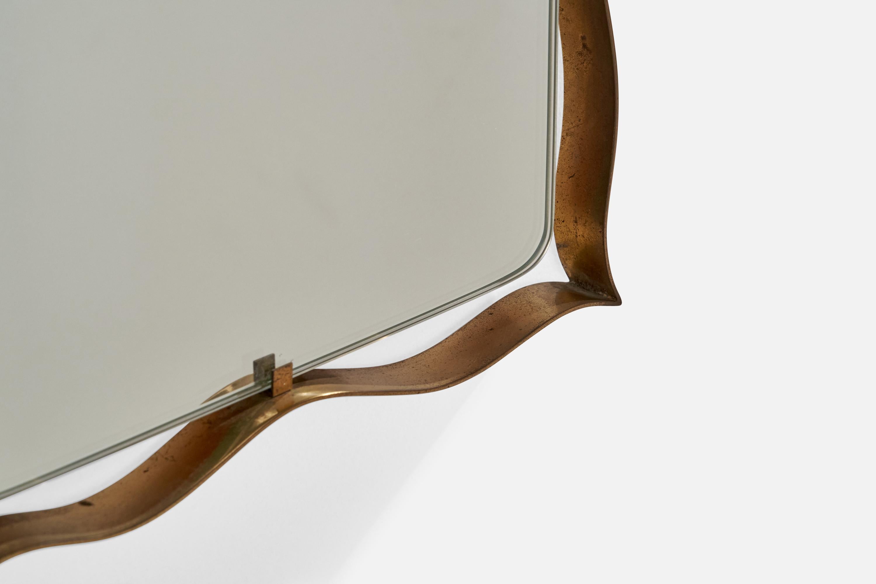 Mid-20th Century Fontana Arte Attribution, Wall Mirror, Brass, Italy, 1940s For Sale
