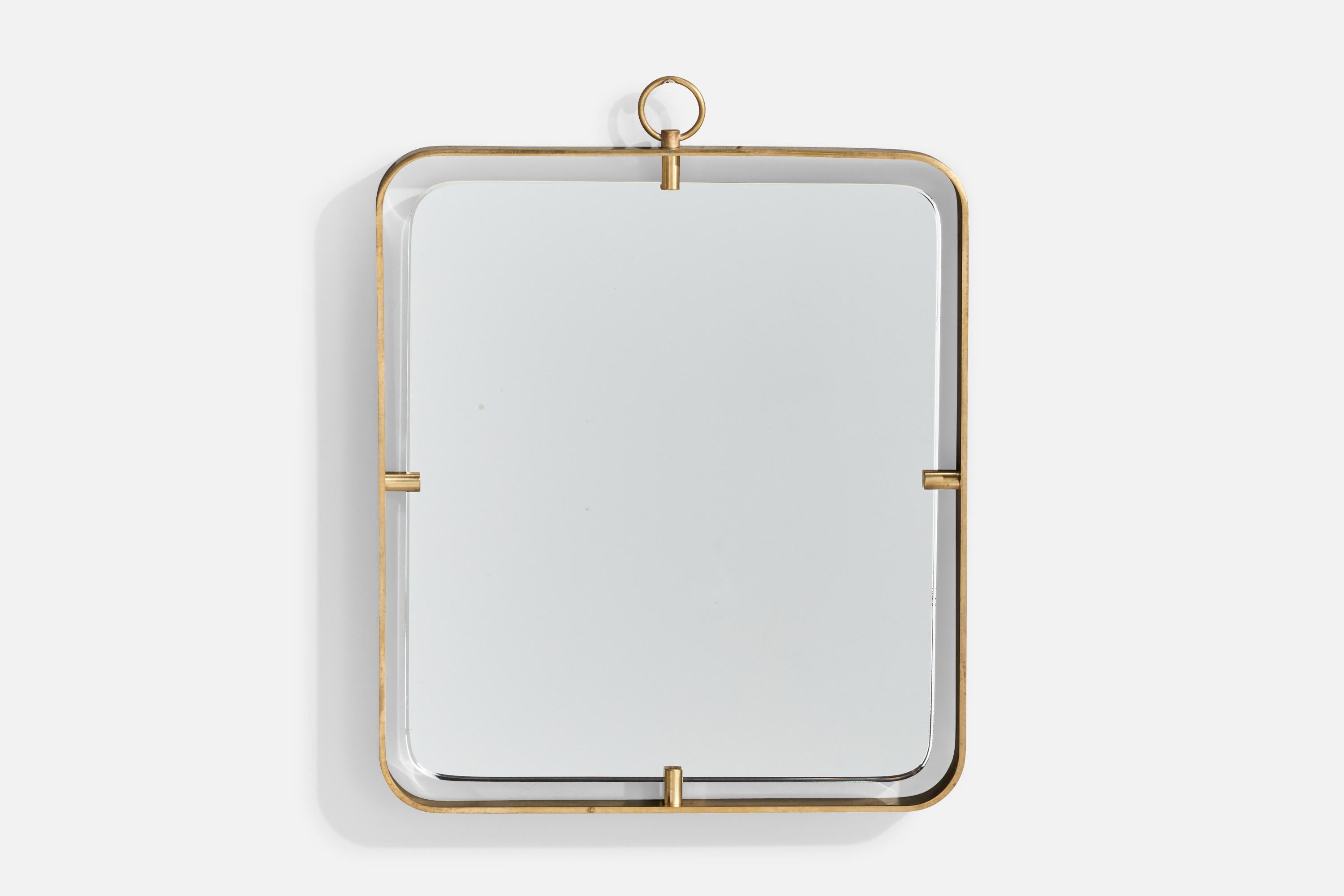 A brass wall mirror attributed to Fontana Arte, Italy, c. 1950s.

Dimensions: 12.5” H x 10” W x 1” D