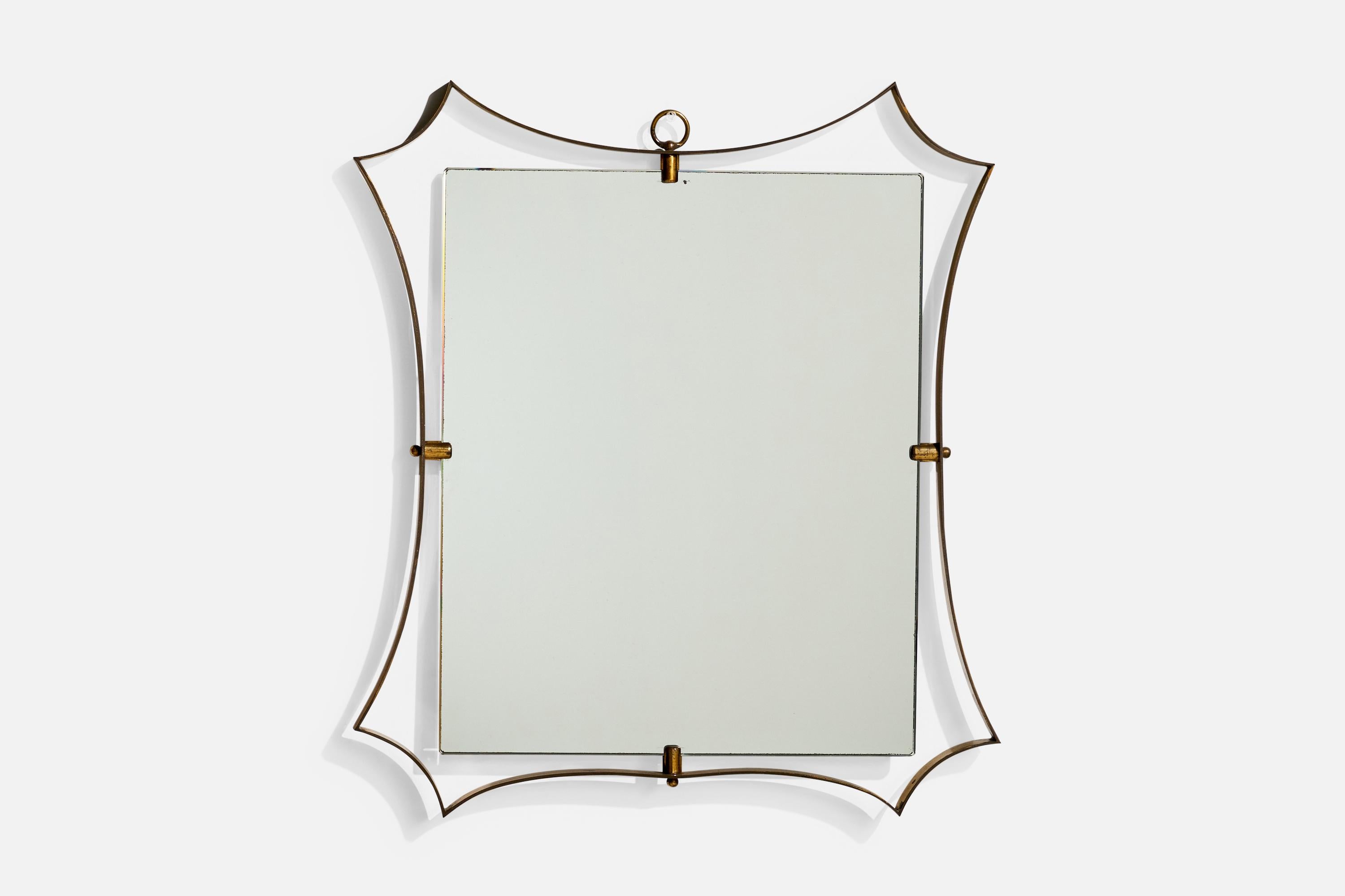 A brass wall mirror attributed to Fontana Arte, Italy, c. 1950s.

Dimensions: 16.5” H x 14.5” W x .75” D