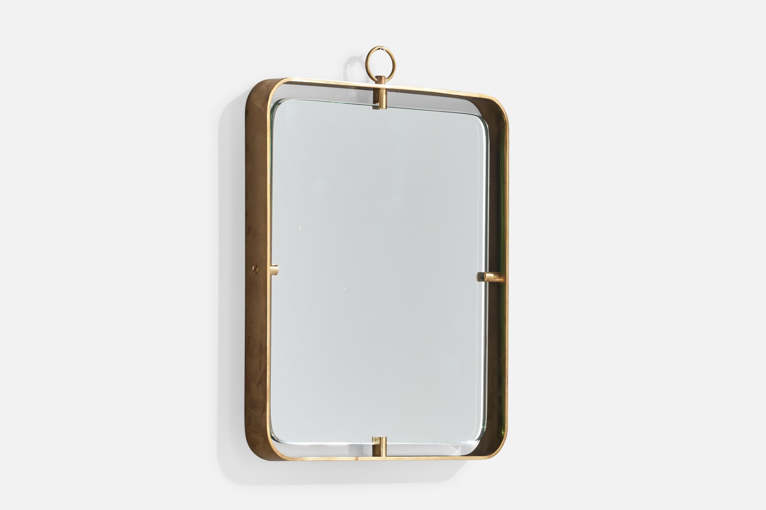 Swedish Fontana Arte Attribution, Wall Mirror, Brass, Italy, 1950s For Sale