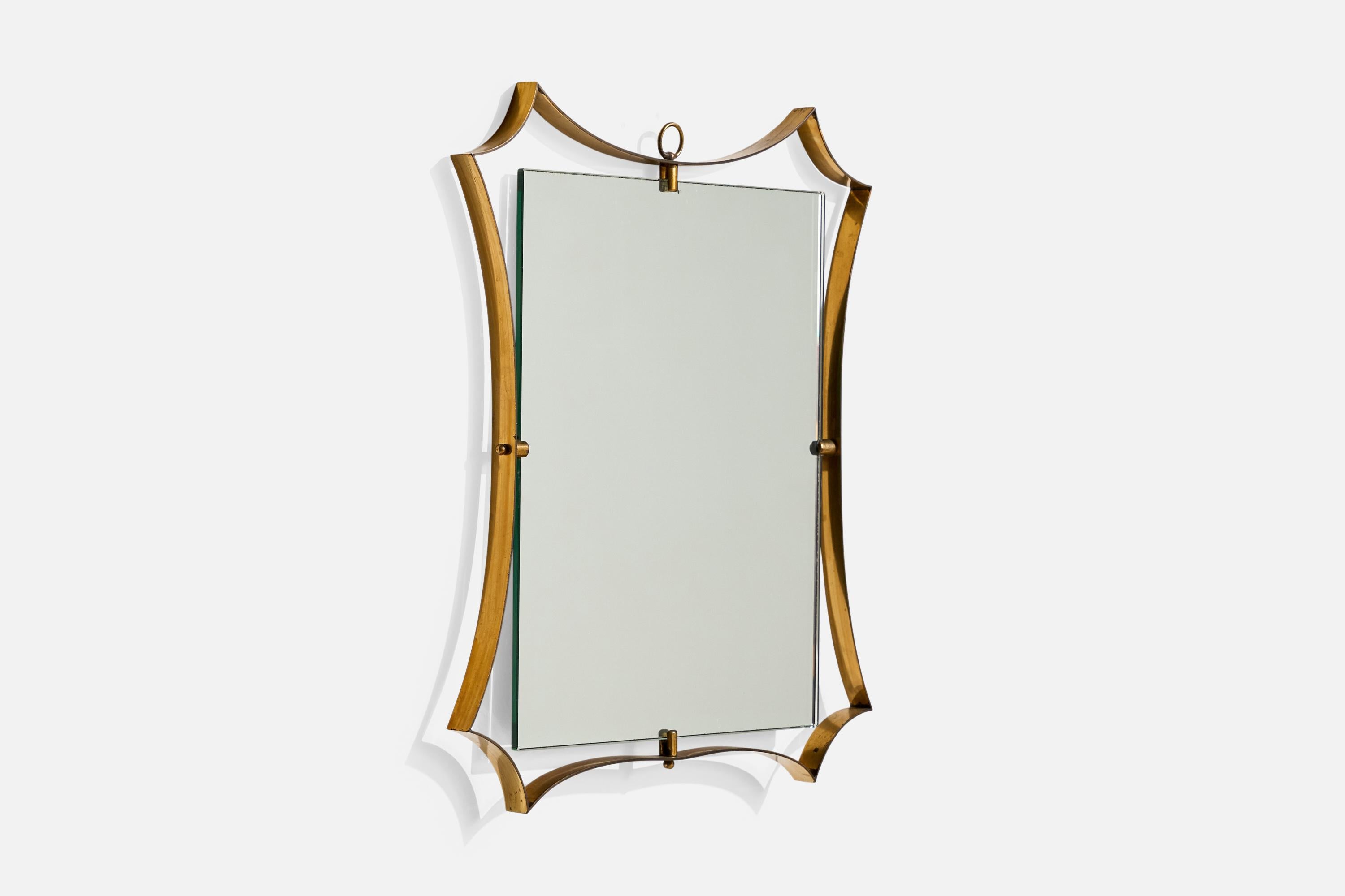 Italian Fontana Arte Attribution, Wall Mirror, Brass, Italy, 1950s For Sale