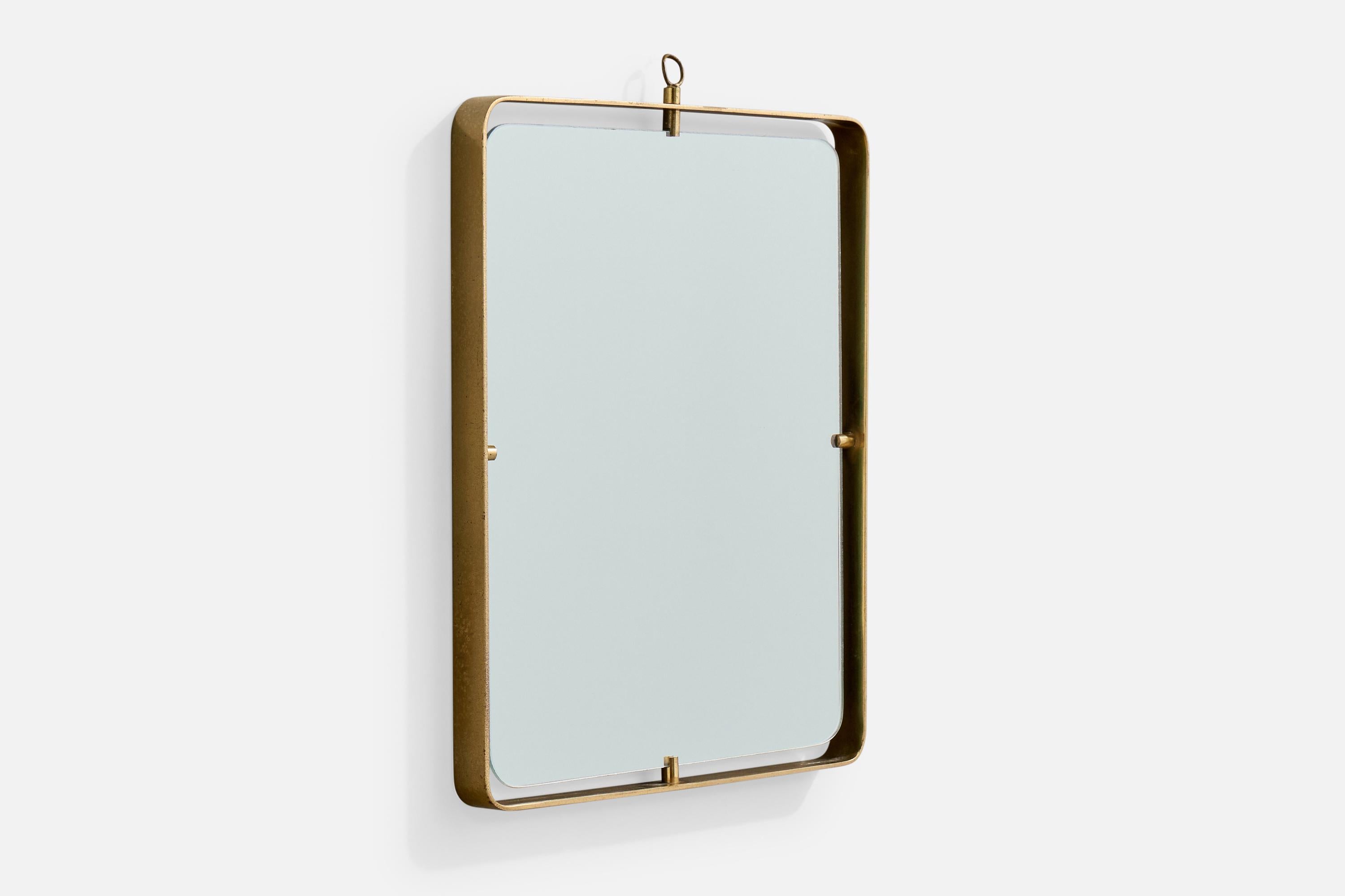 Mid-Century Modern Attribuation Fontana Arte, miroir mural, laiton, Italie, années 1950 en vente