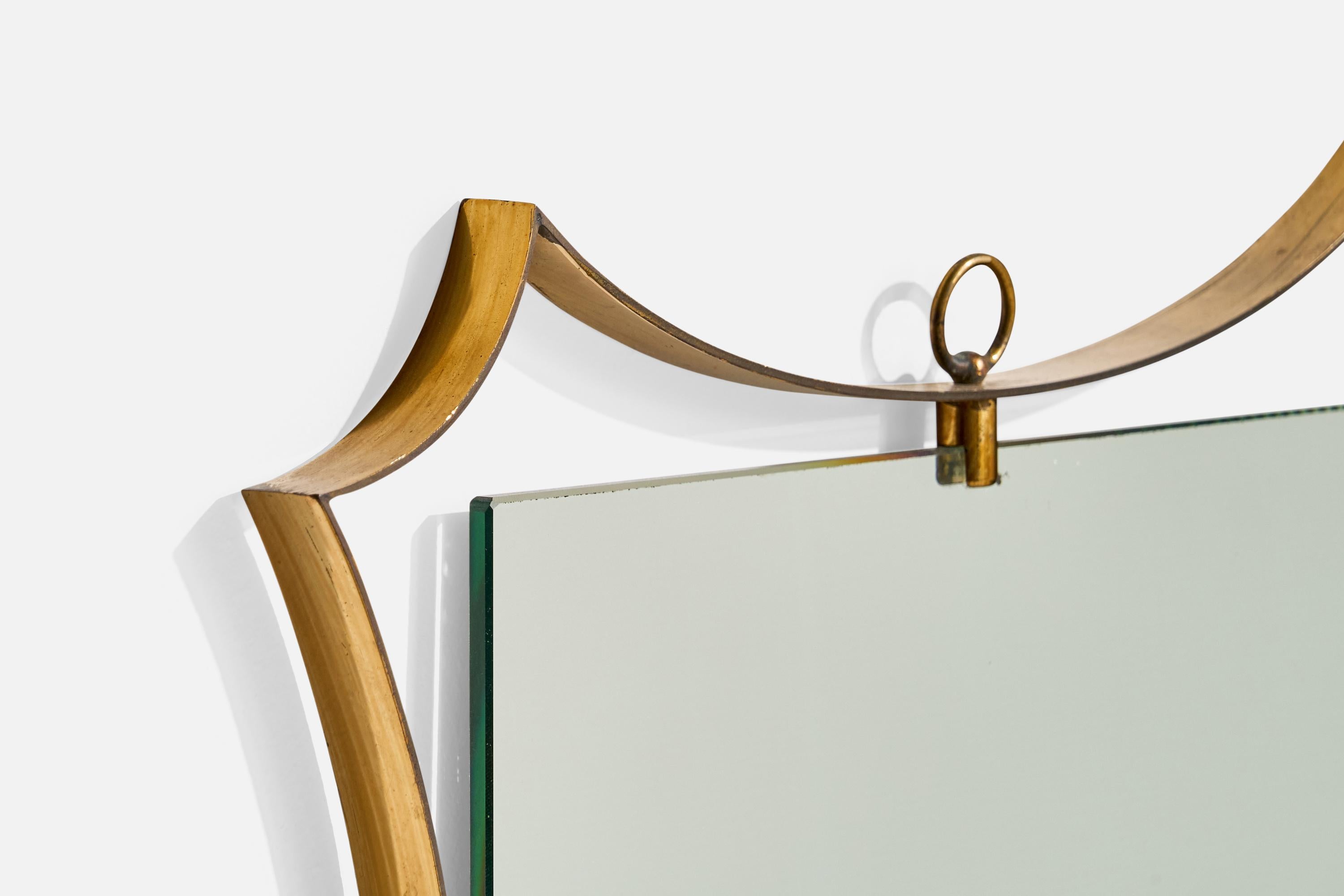 Fontana Arte Attribution, Wall Mirror, Brass, Italy, 1950s In Good Condition For Sale In High Point, NC
