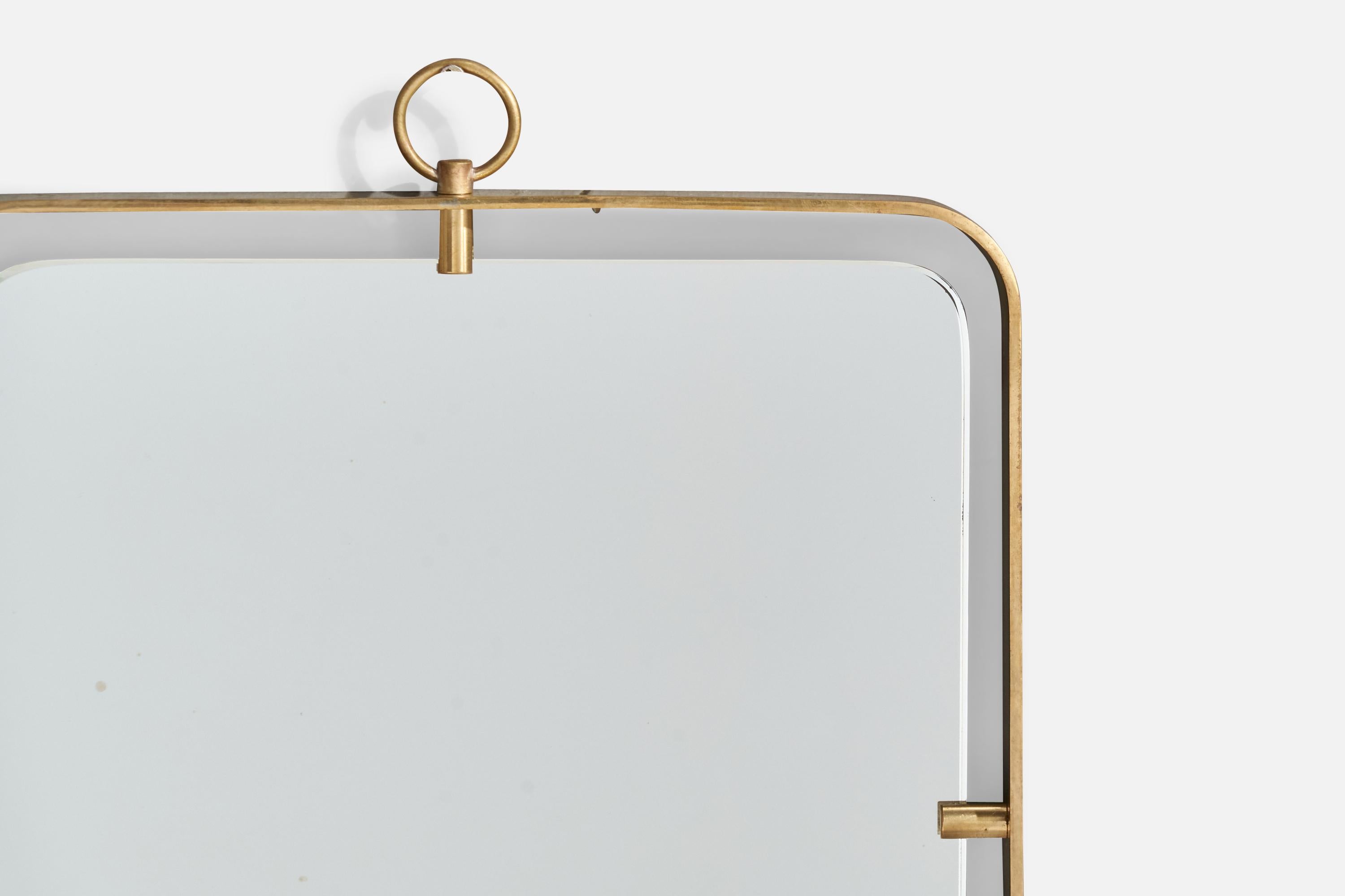 Mid-20th Century Fontana Arte Attribution, Wall Mirror, Brass, Italy, 1950s For Sale