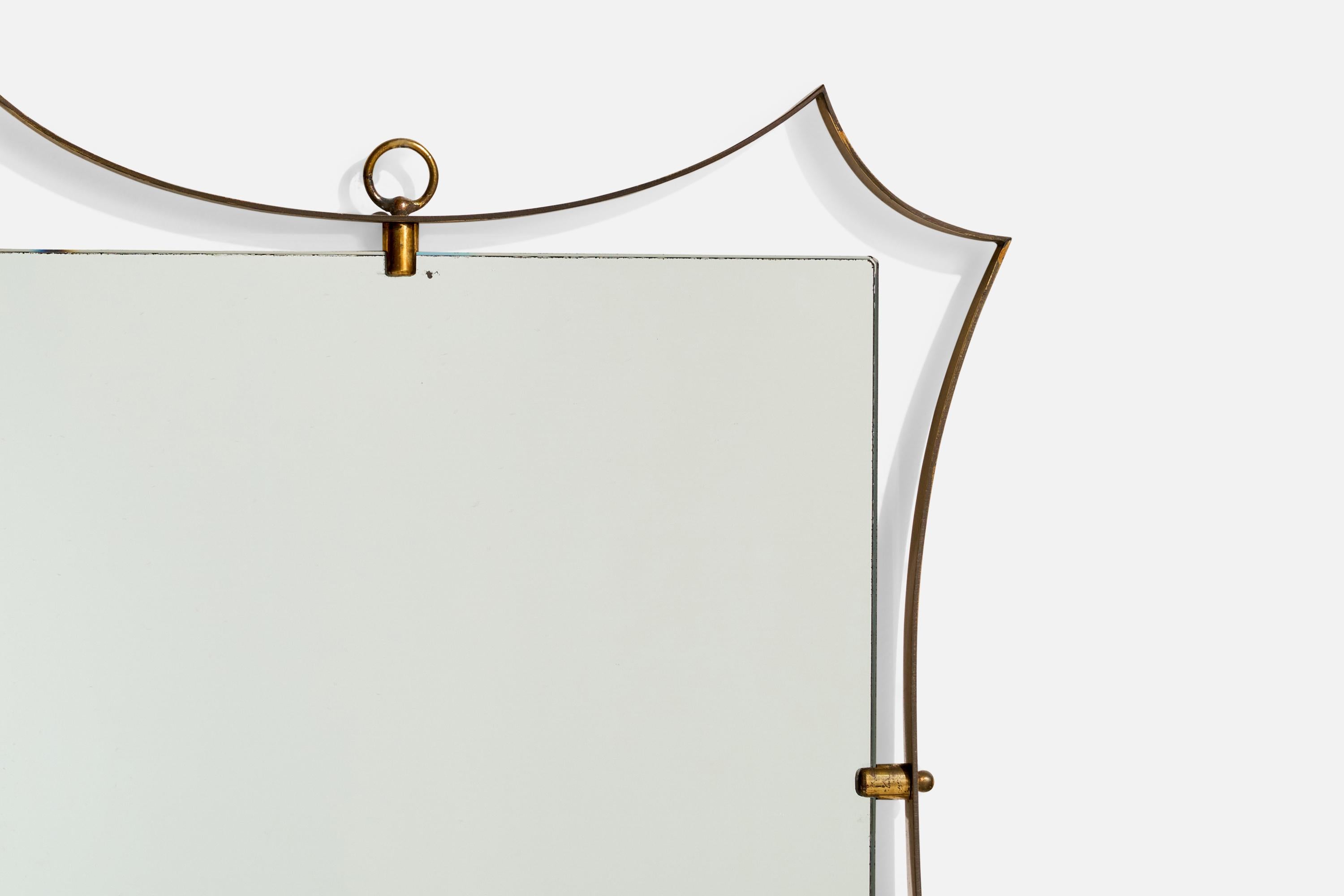 Mid-20th Century Fontana Arte Attribution, Wall Mirror, Brass, Italy, 1950s For Sale