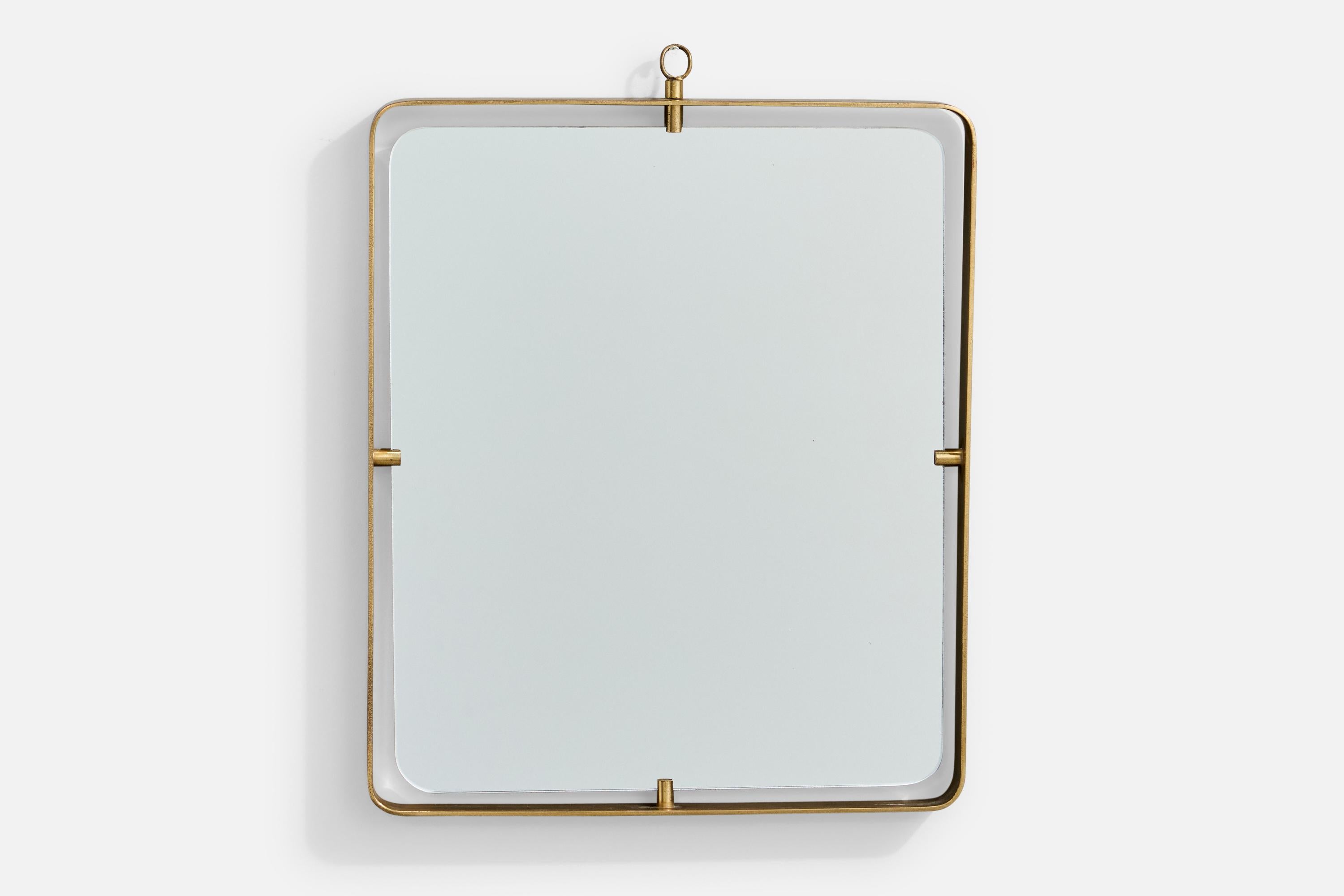 Attribuation Fontana Arte, miroir mural, laiton, Italie, années 1950 en vente