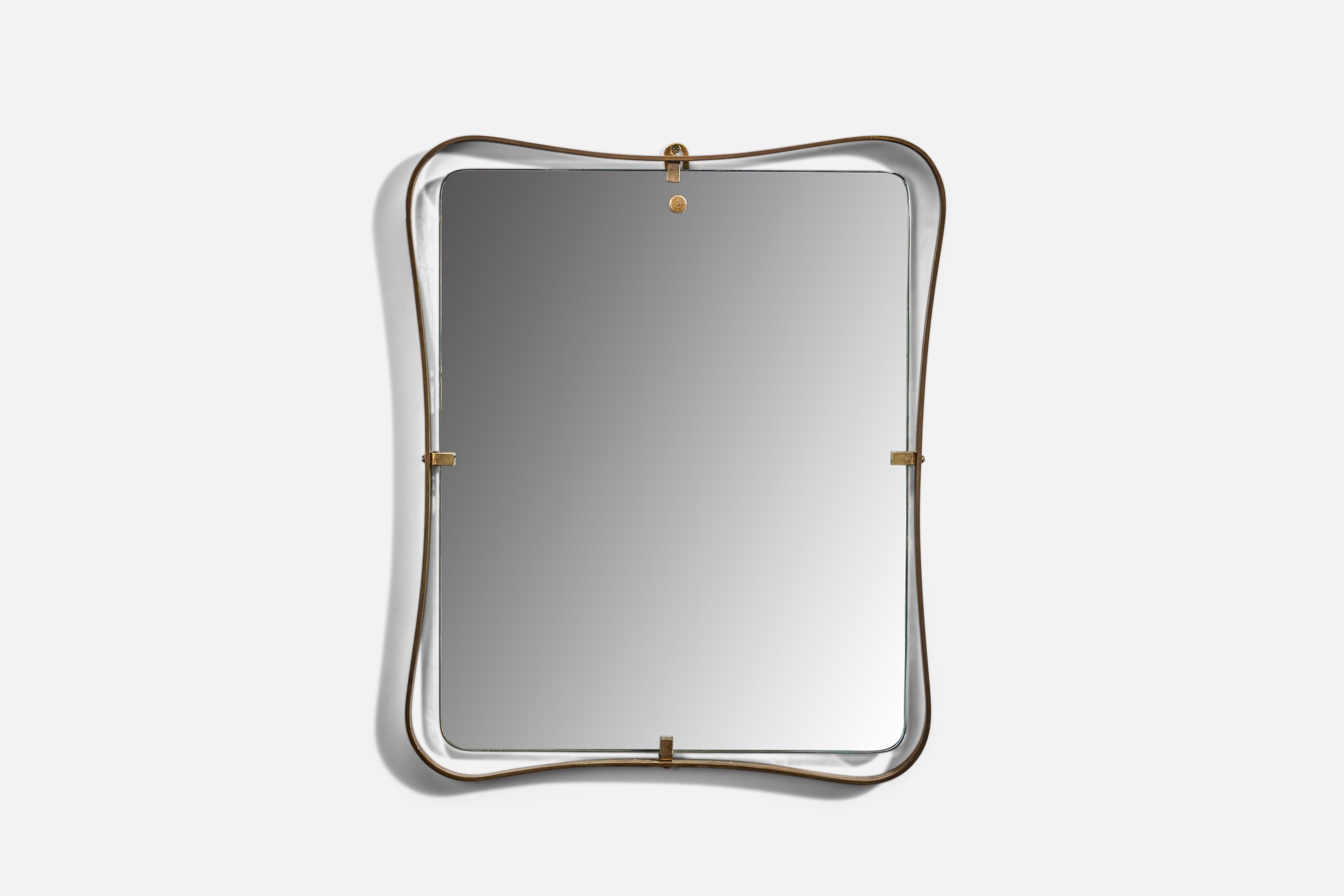 A brass wall mirror; design and production attributed to Fontana Arte, Italy, 1950s.