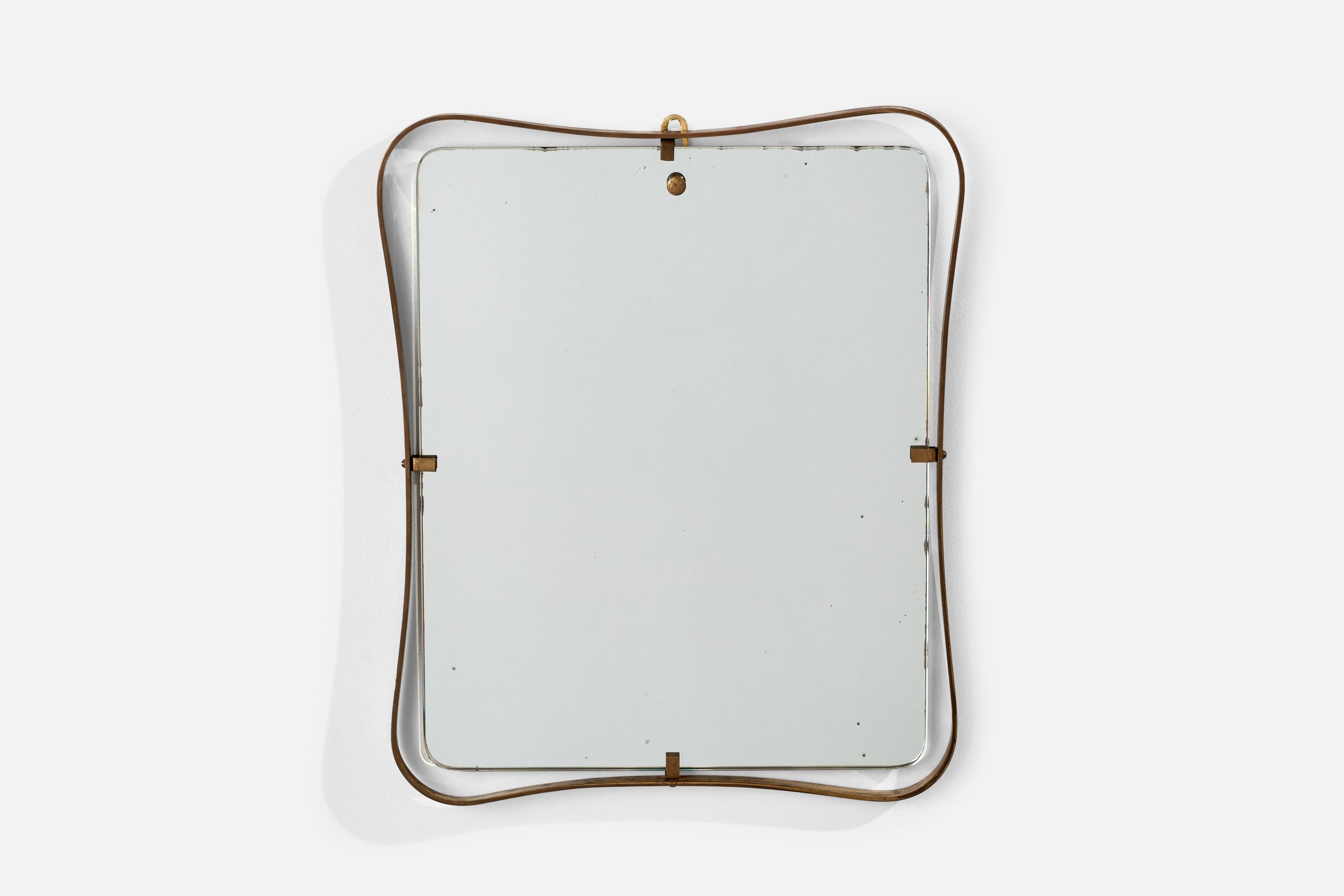 A brass wall mirror; design and production attributed to Fontana Arte, Italy, 1950s.