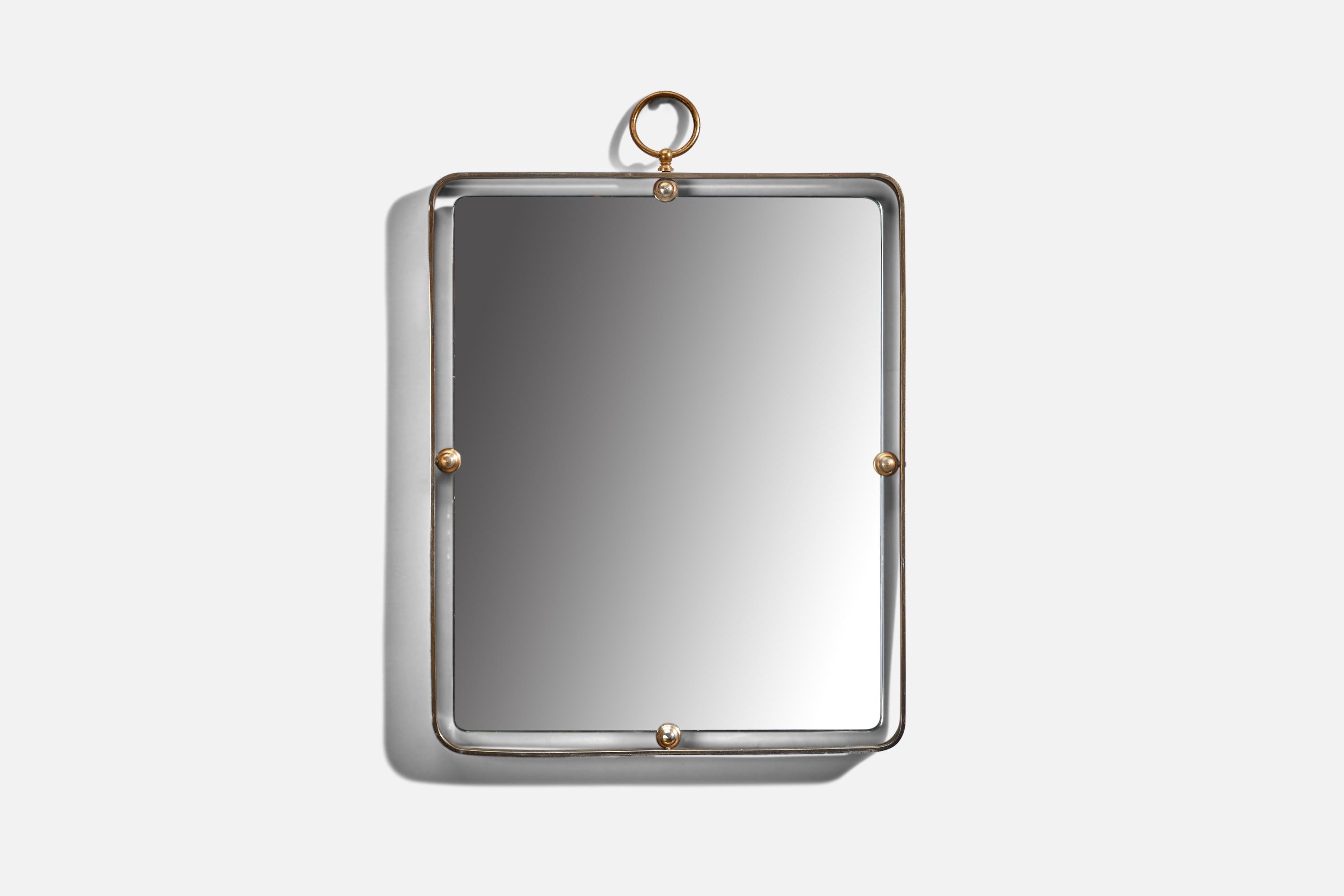 A brass wall mirror; design and production attributed to Fontana Arte, Italy, 1950s.