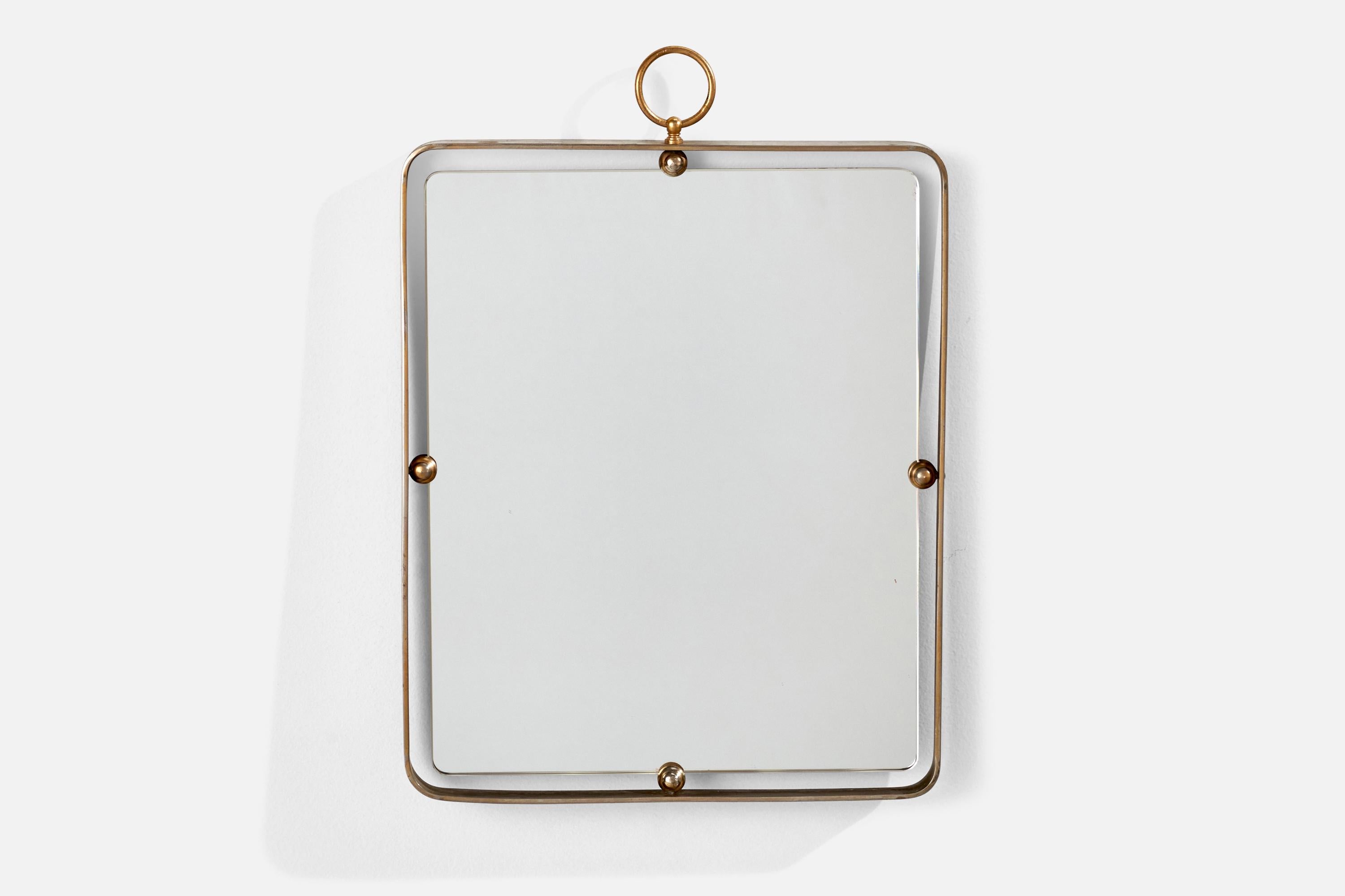 A brass wall mirror; design and production attributed to Fontana Arte, Italy, 1950s.