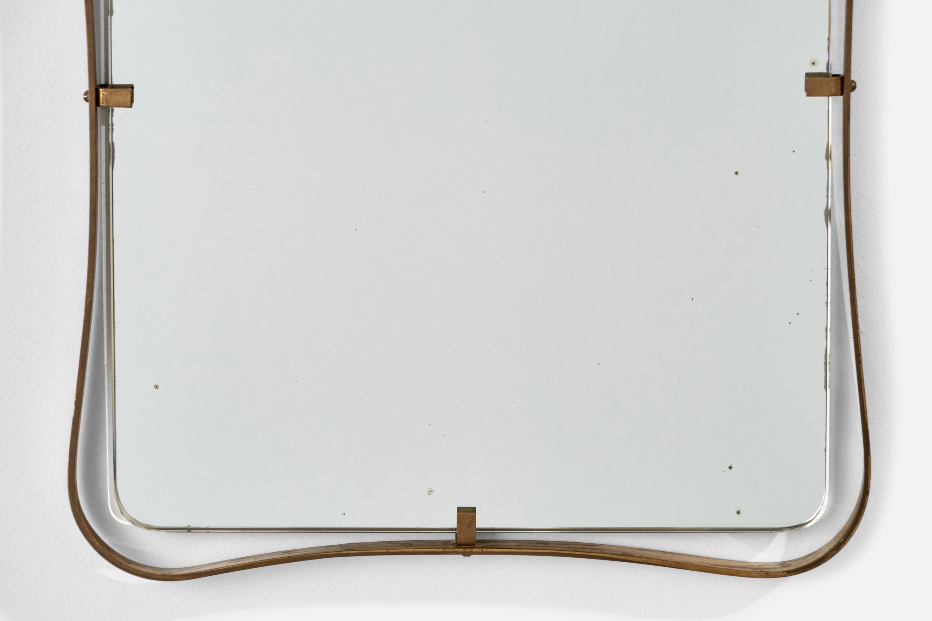Mid-20th Century Fontana Arte Attribution, Wall Mirror, Brass, Mirror Glass, Italy, 1950s For Sale