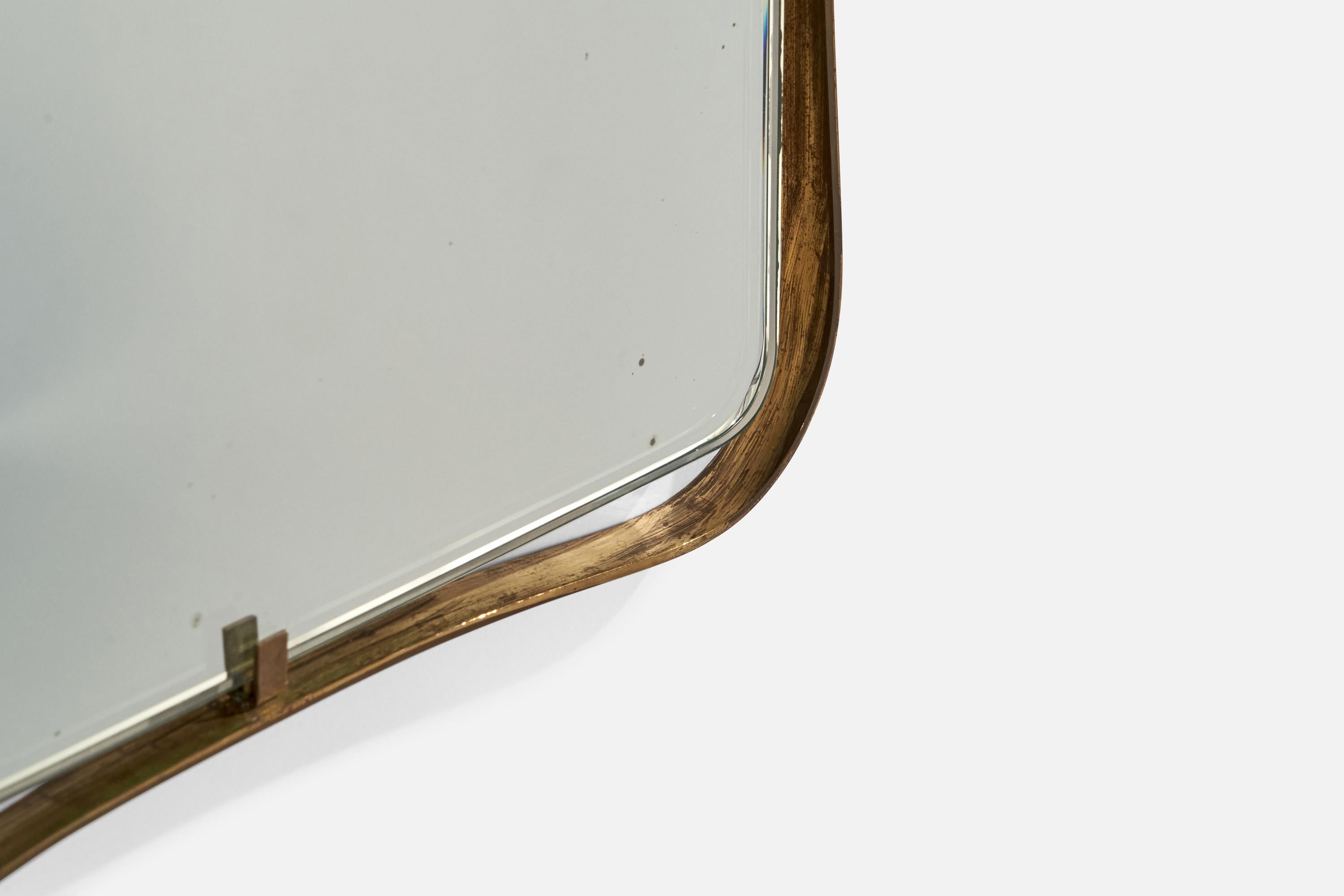 Fontana Arte Attribution, Wall Mirror, Brass, Mirror Glass, Italy, 1950s For Sale 1