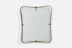 Antique Fontana Arte Attribution, Wall Mirror, Brass, Mirror Glass, Italy, 1950s
