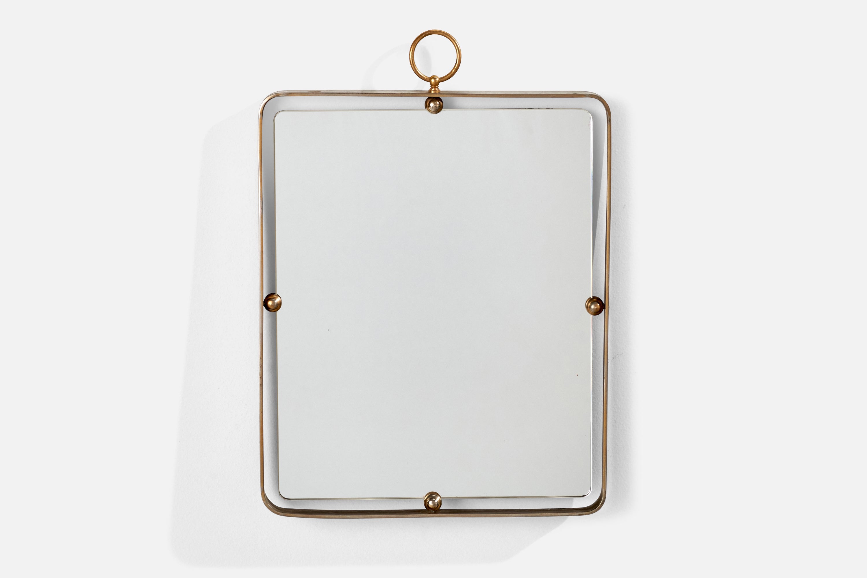 Fontana Arte Attribution, Wall Mirror, Brass, Mirror Glass, Italy, 1950s For Sale