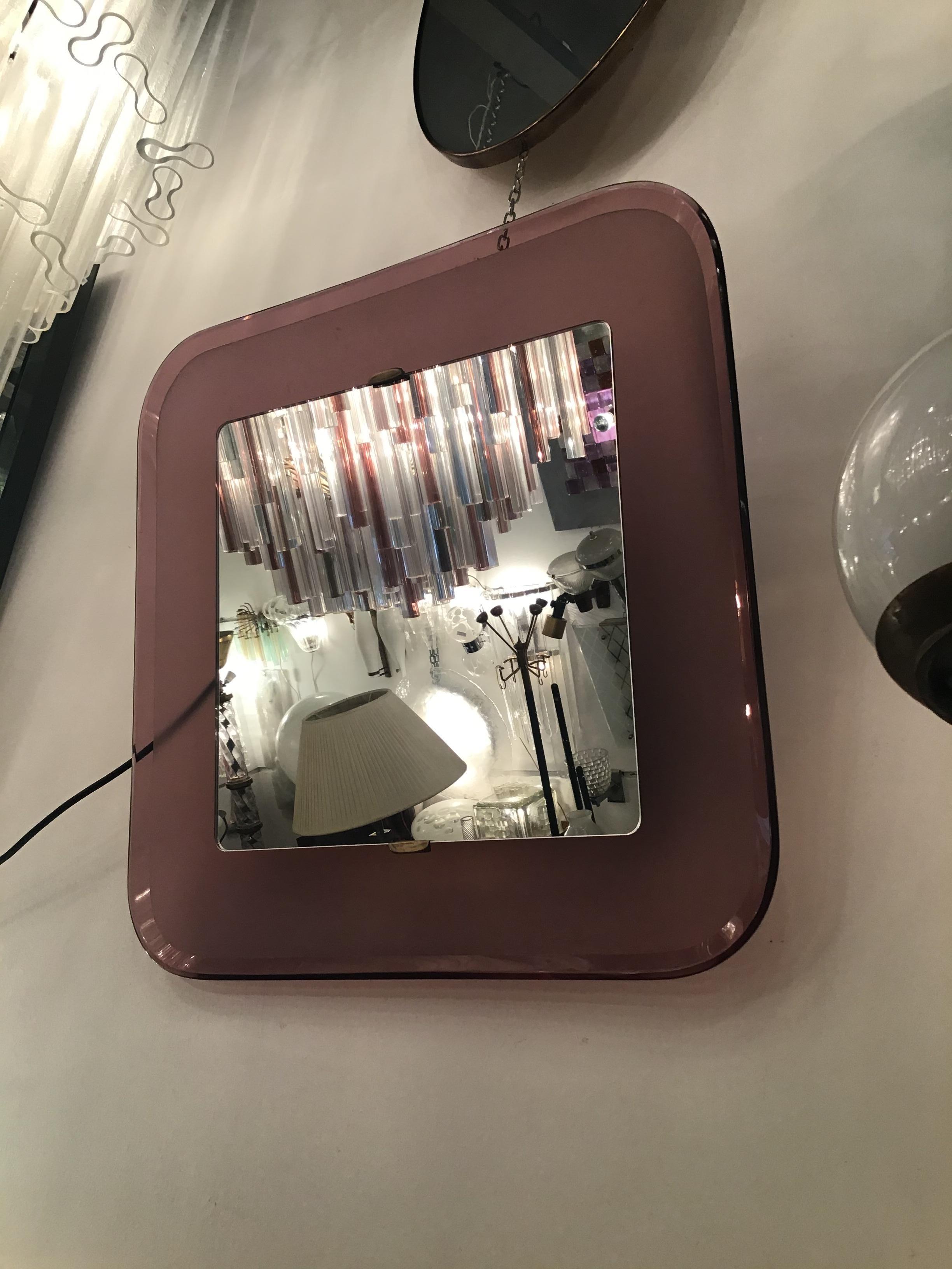 Fontana Arte Backlit Mirror Glass Metal Crome, 1950, Italy In Excellent Condition For Sale In Milano, IT