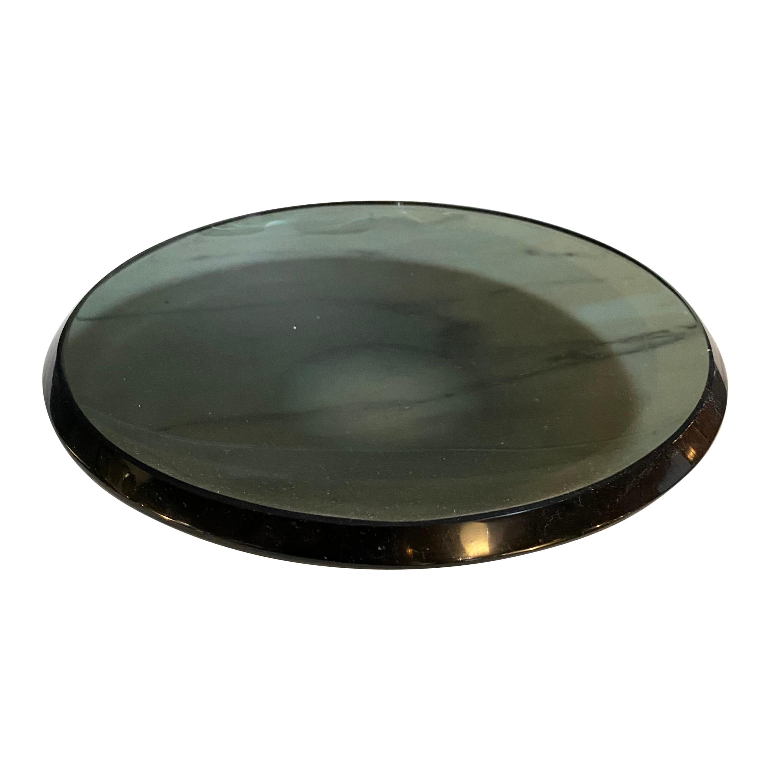 Fontana Arte Beveled Curved Black Glass Bowl or Dish Signed FX Model 2007 A