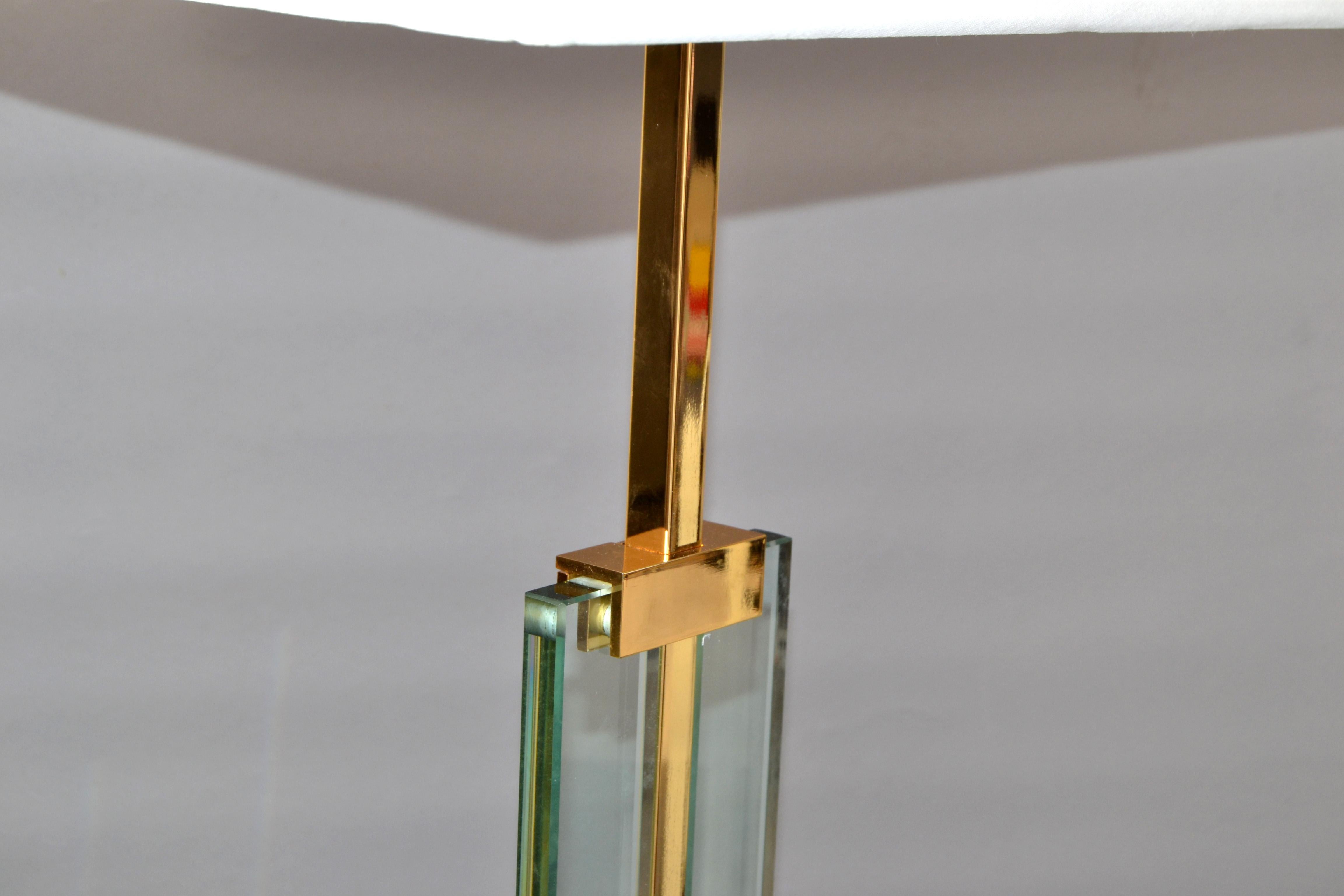 Fontana Arte Beveled Glass & Polished Brass Floor Lamp Fabric Shade, Italy, 1960 For Sale 3