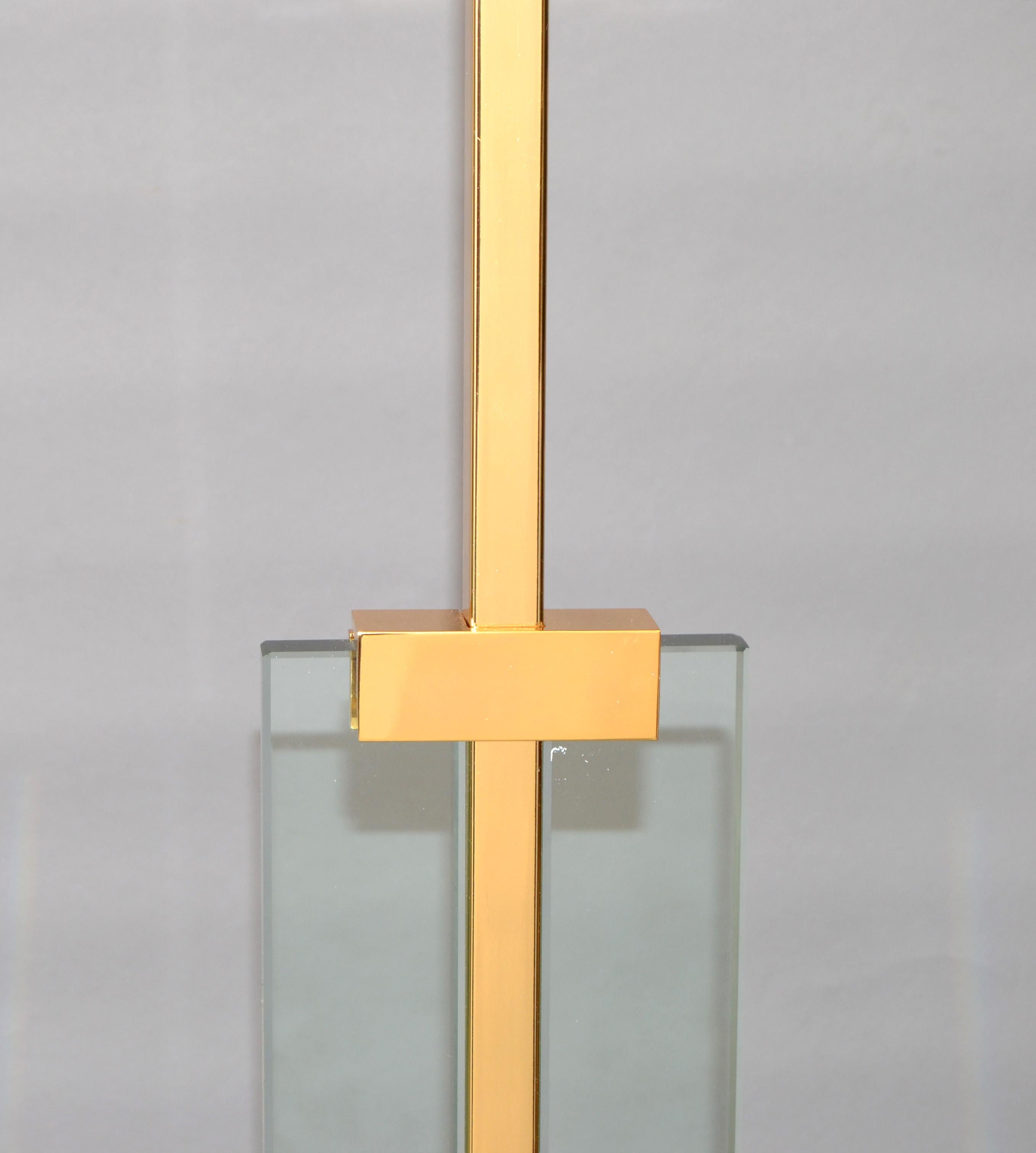 Art Glass Fontana Arte Beveled Glass & Polished Brass Floor Lamp Fabric Shade, Italy, 1960 For Sale