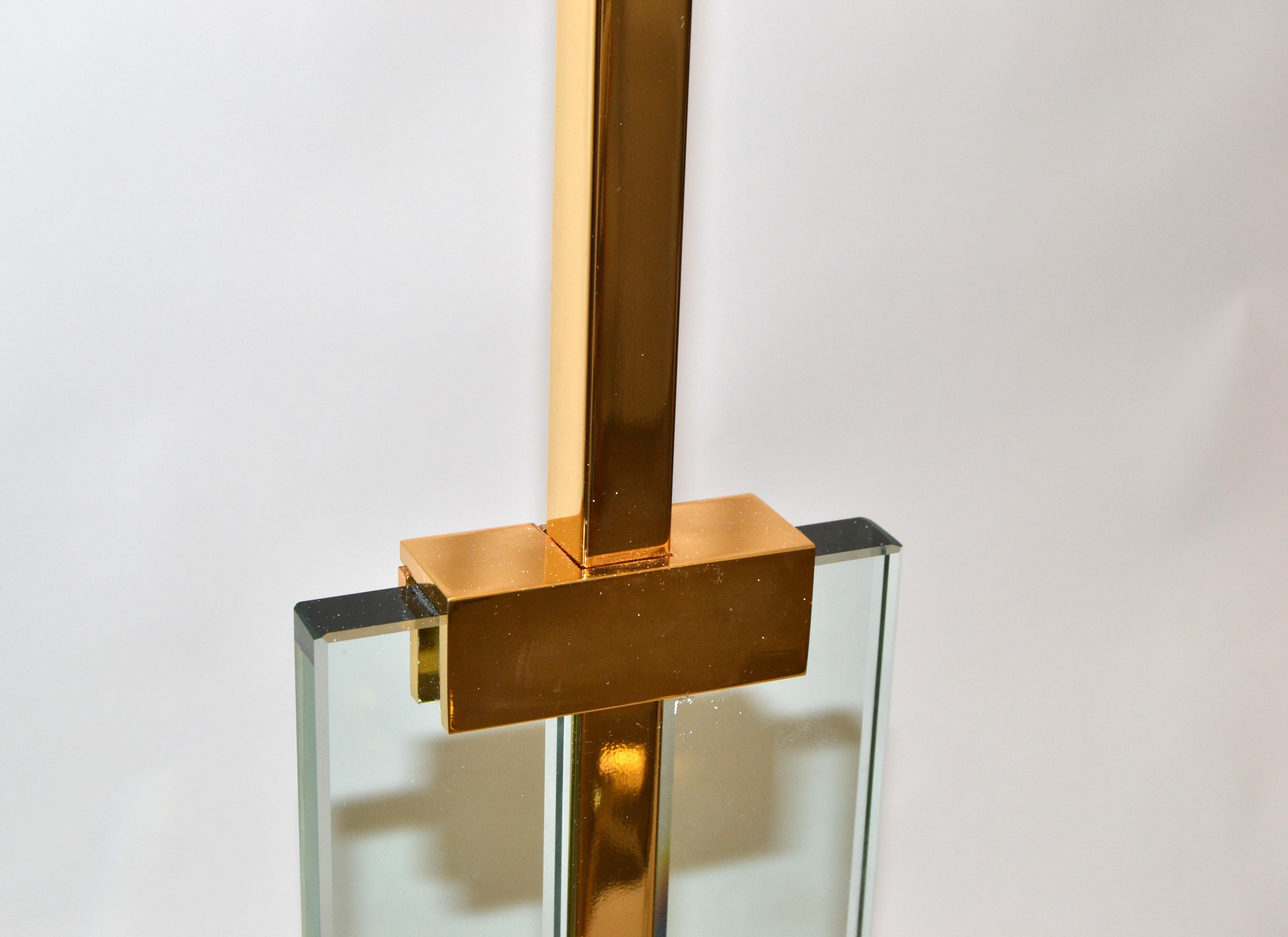 Fontana Arte Beveled Glass & Polished Brass Floor Lamp Fabric Shade, Italy, 1960 For Sale 1