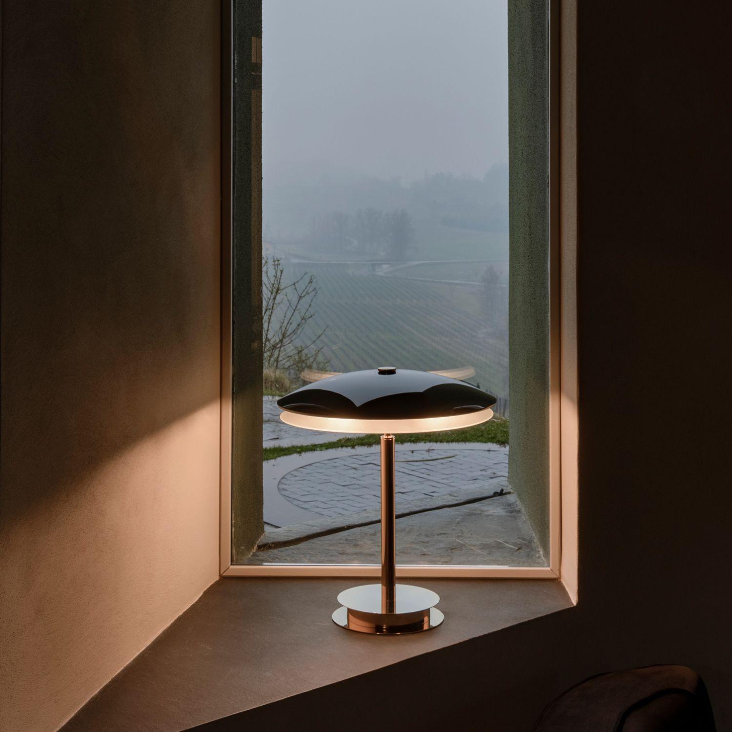 Lampe de table 'Bis/Tris' Fontana Arte en chrome et verre Neuf - En vente à Glendale, CA