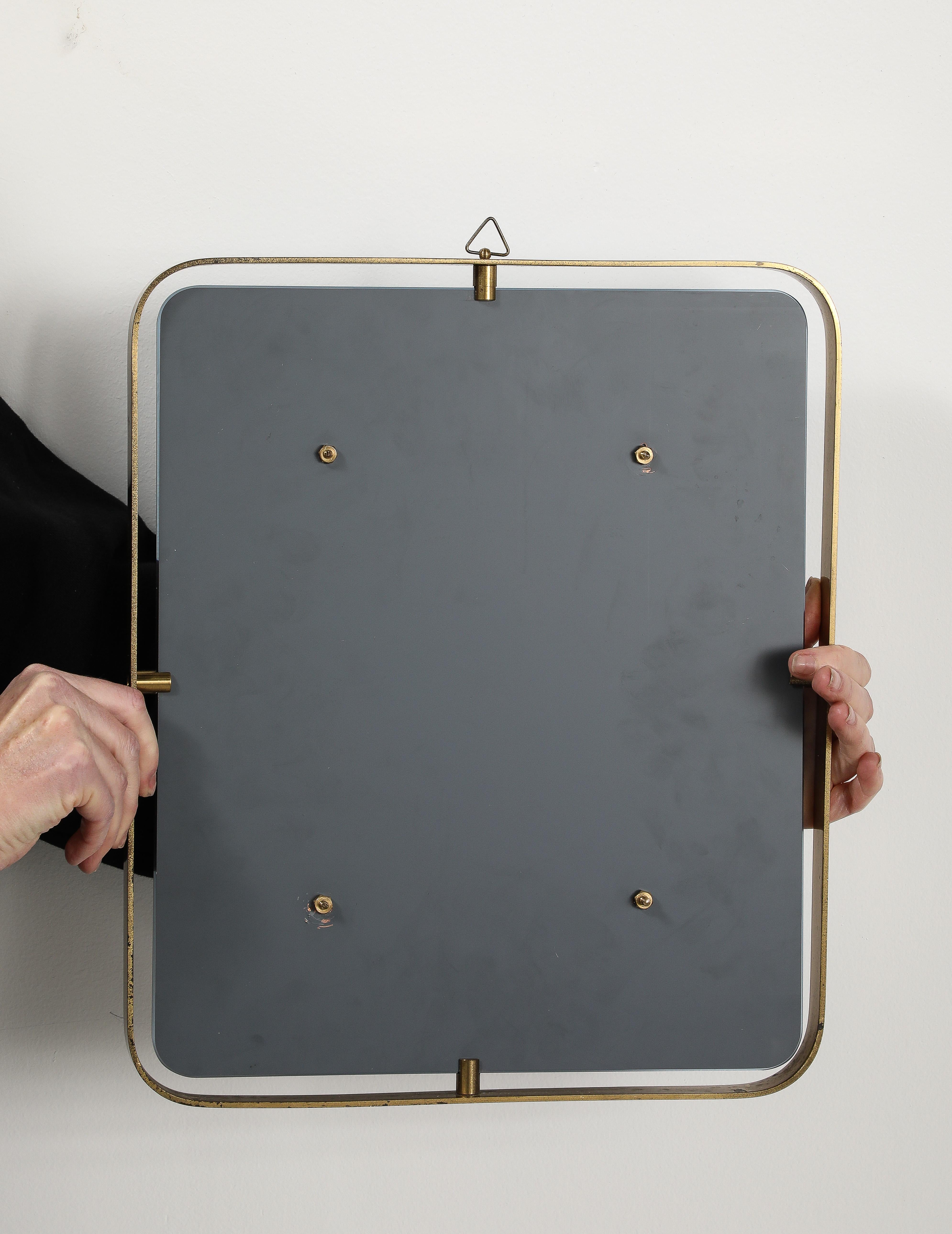 Fontana Arte Blue Glass and Brass Wall Mirror, circa 1950 For Sale 4