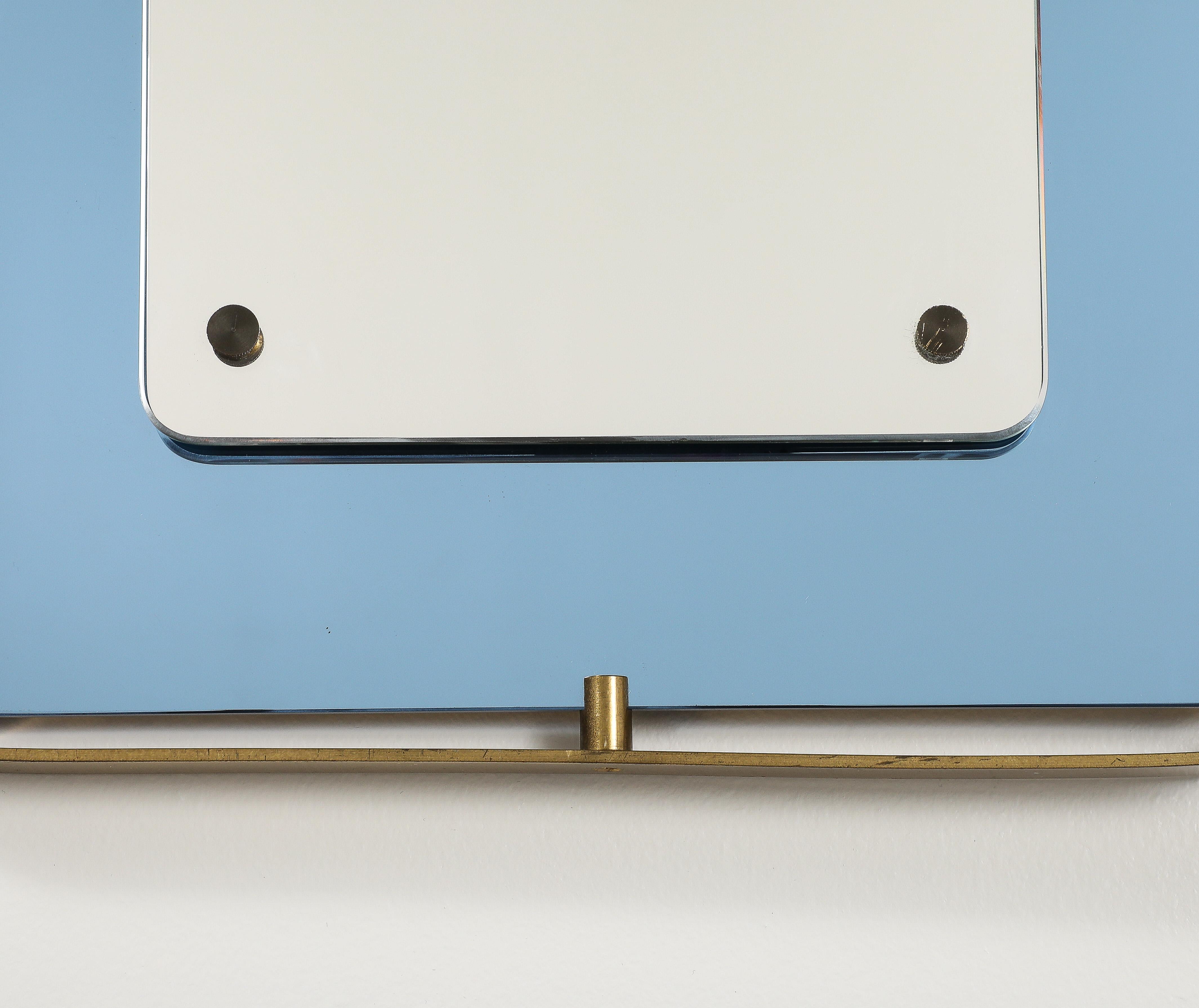Fontana Arte Blue Glass and Brass Wall Mirror, circa 1950 For Sale 1