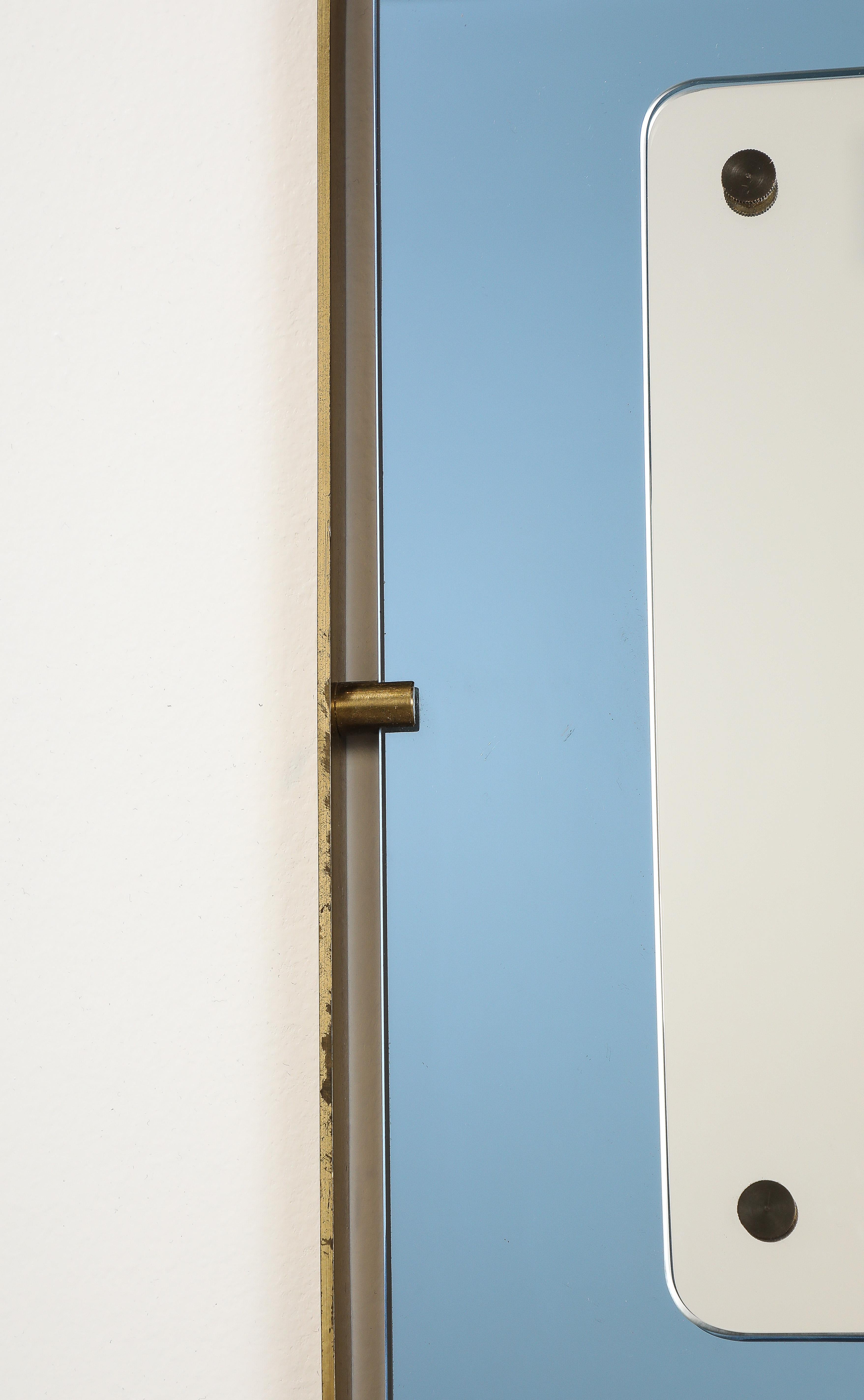 Fontana Arte Blue Glass and Brass Wall Mirror, circa 1950 For Sale 2
