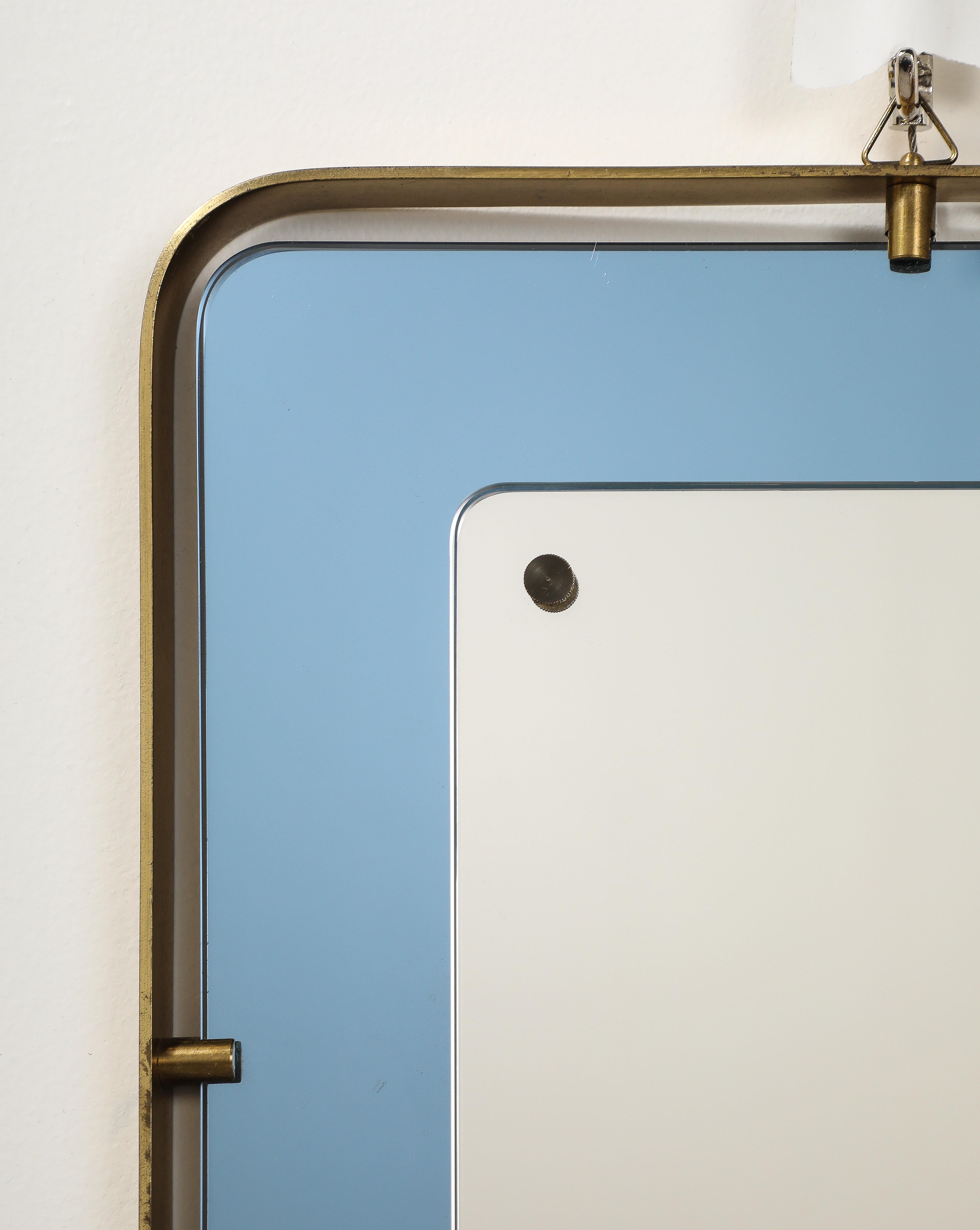 Fontana Arte Blue Glass and Brass Wall Mirror, circa 1950 For Sale 3
