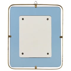 Fontana Arte Blue Glass and Brass Wall Mirror, Italy, 1950