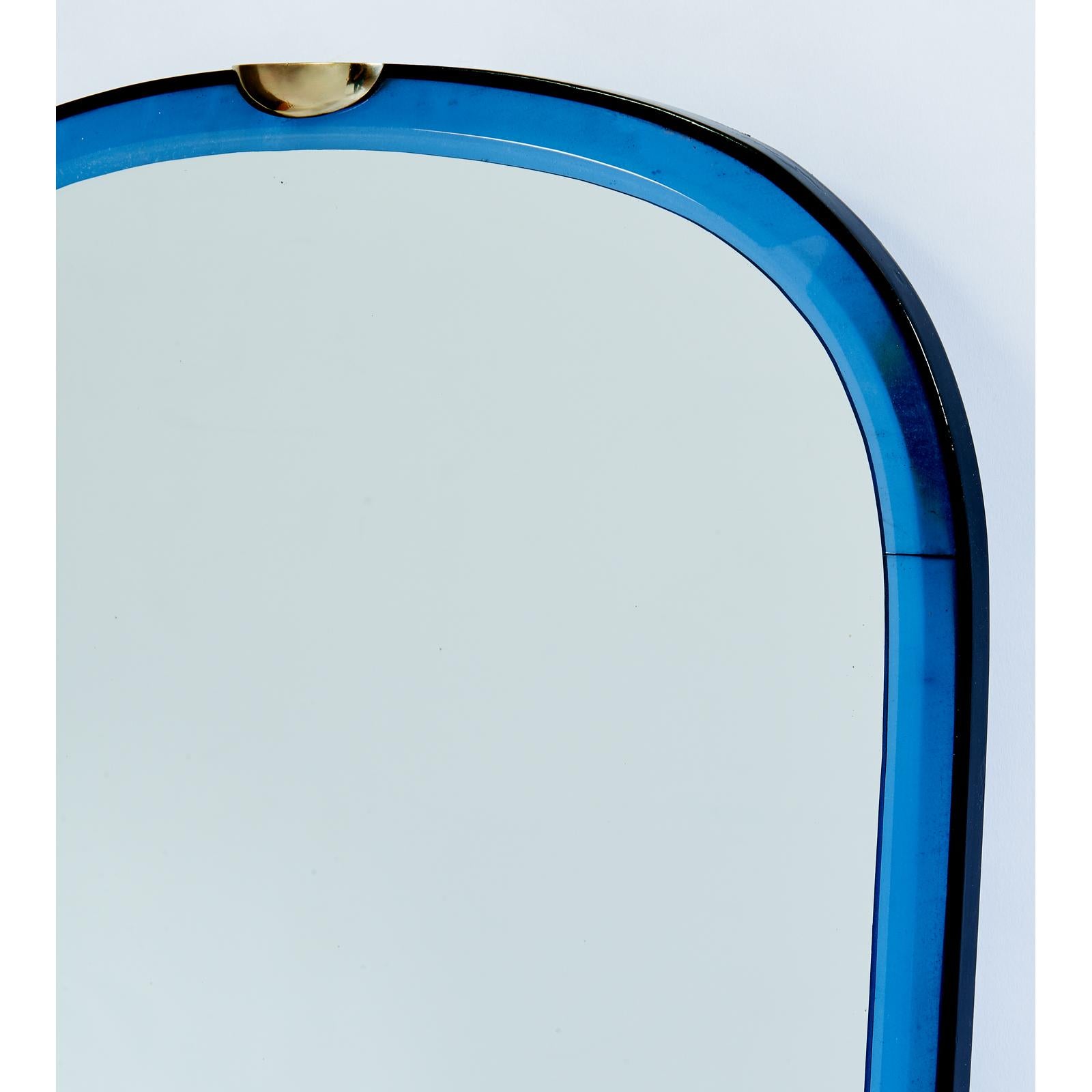 Mid-Century Modern Fontana Arte Blue Glass Mirror, 1950s