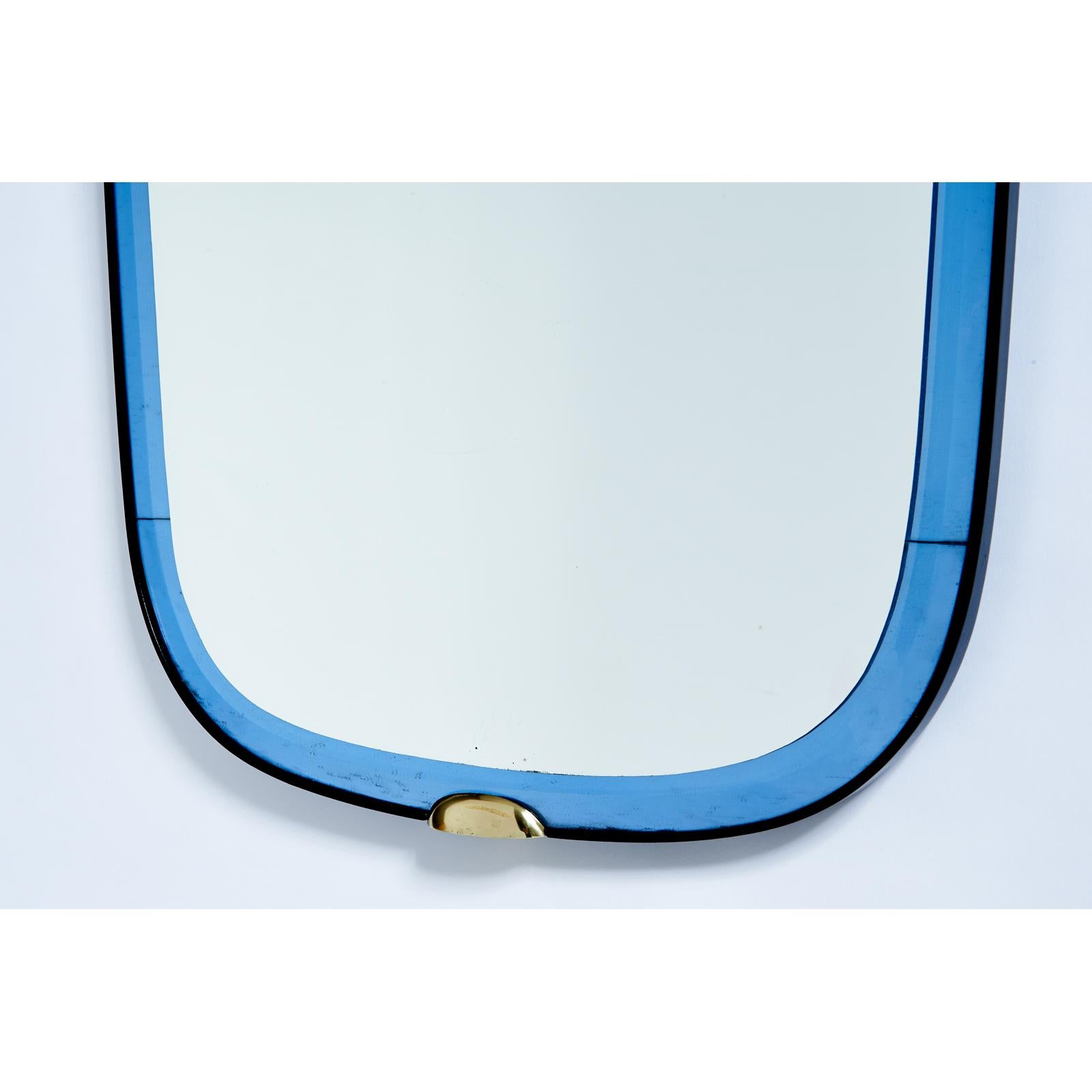 Italian Fontana Arte Blue Glass Mirror, 1950s