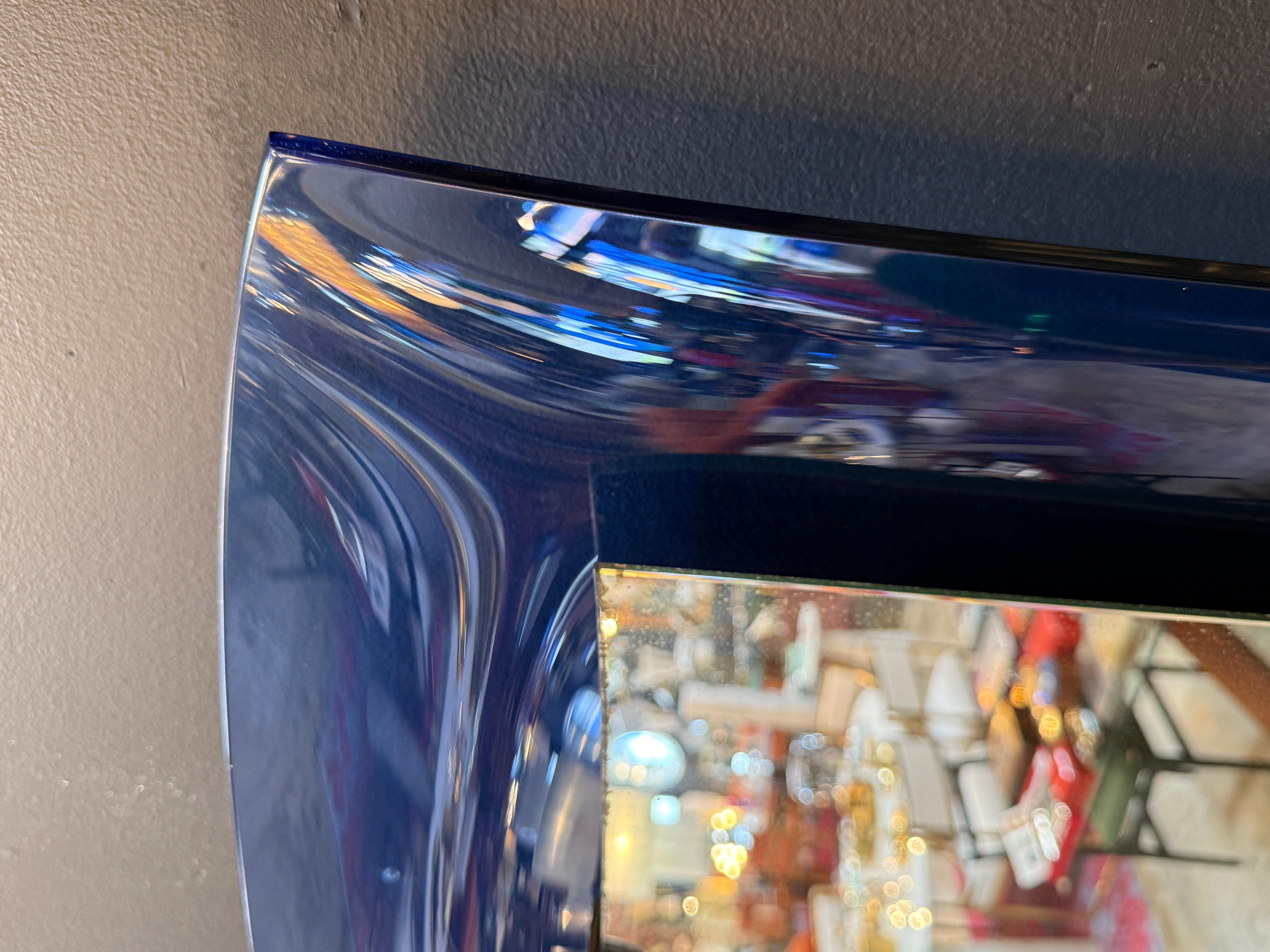 Italian Fontana Arte blue mirror with glass console. Italy 1970 For Sale