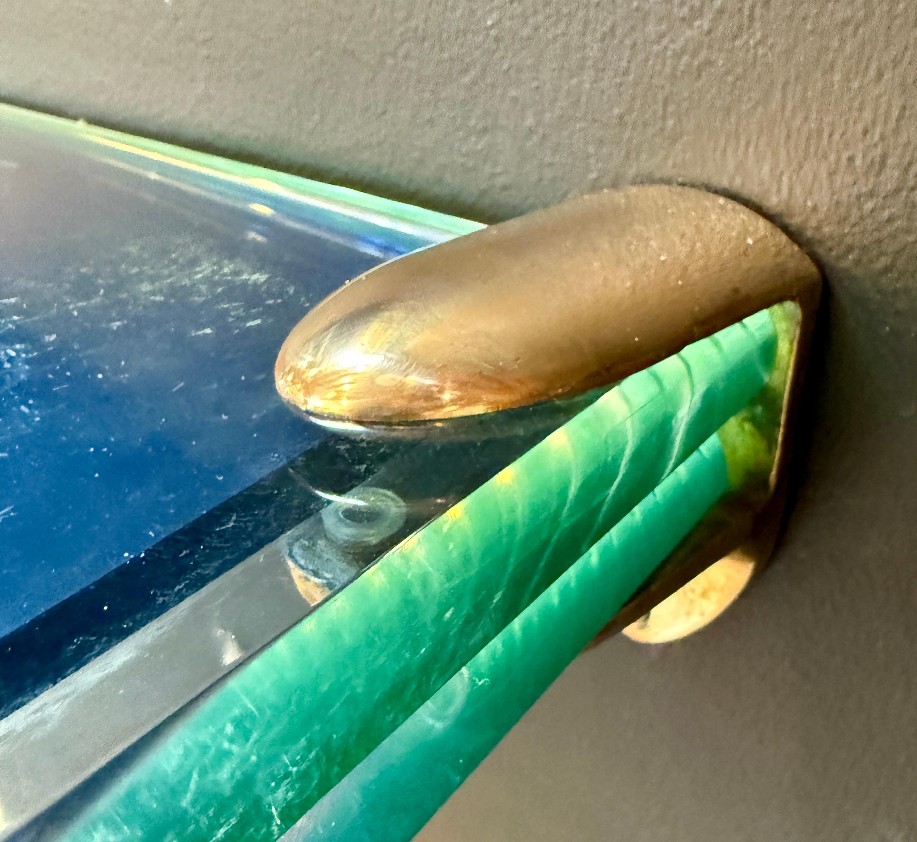 Fontana Arte blue mirror with glass console. Italy 1970 For Sale 2