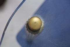 Fontana Arte Blue Mirrored Glass Wood and Brass Serving Trolley, Signed