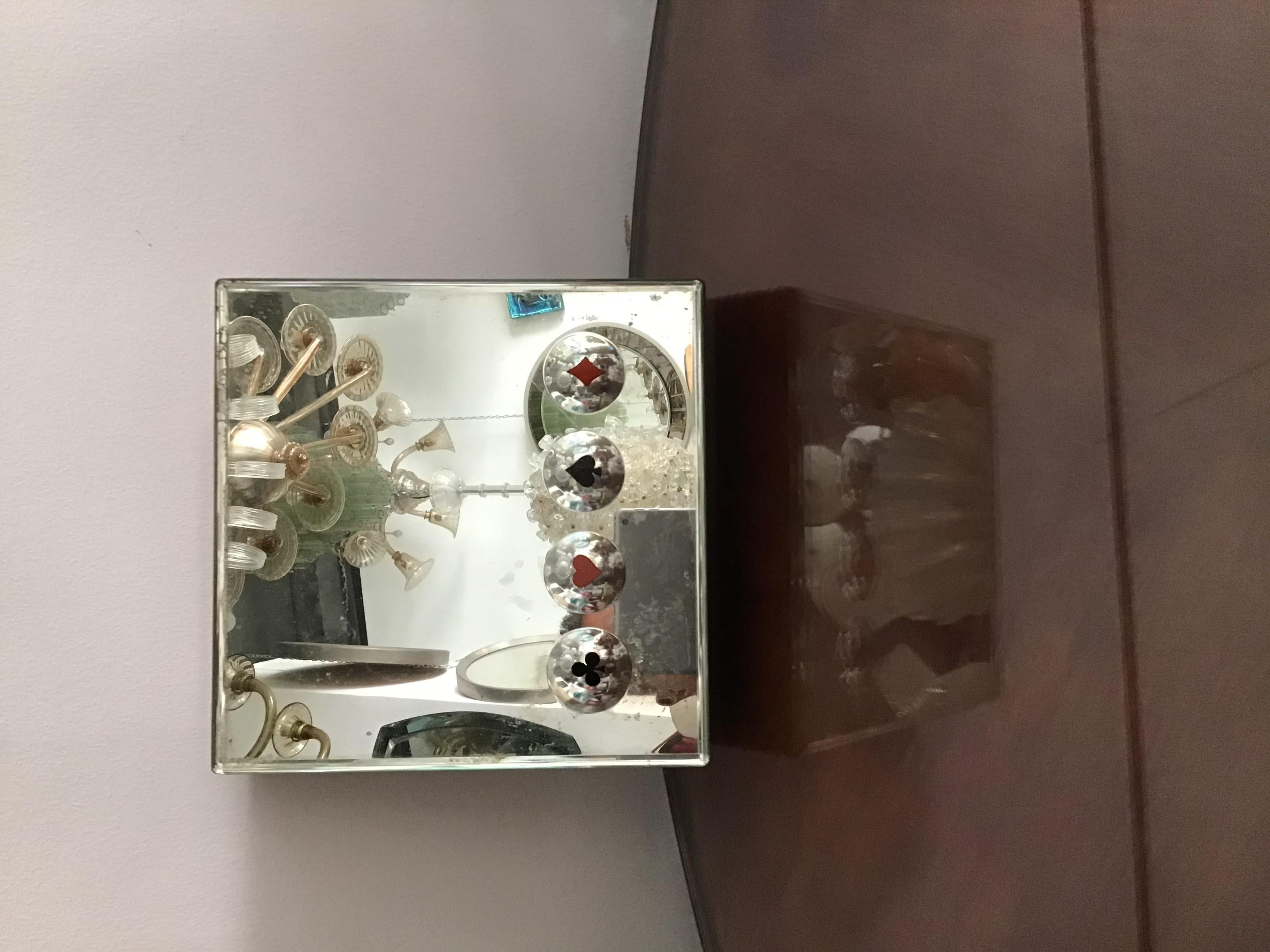 Européen Boîte à cartes ou à bijoux Fontana Arte, bois et verre en laiton, 1950, Italie