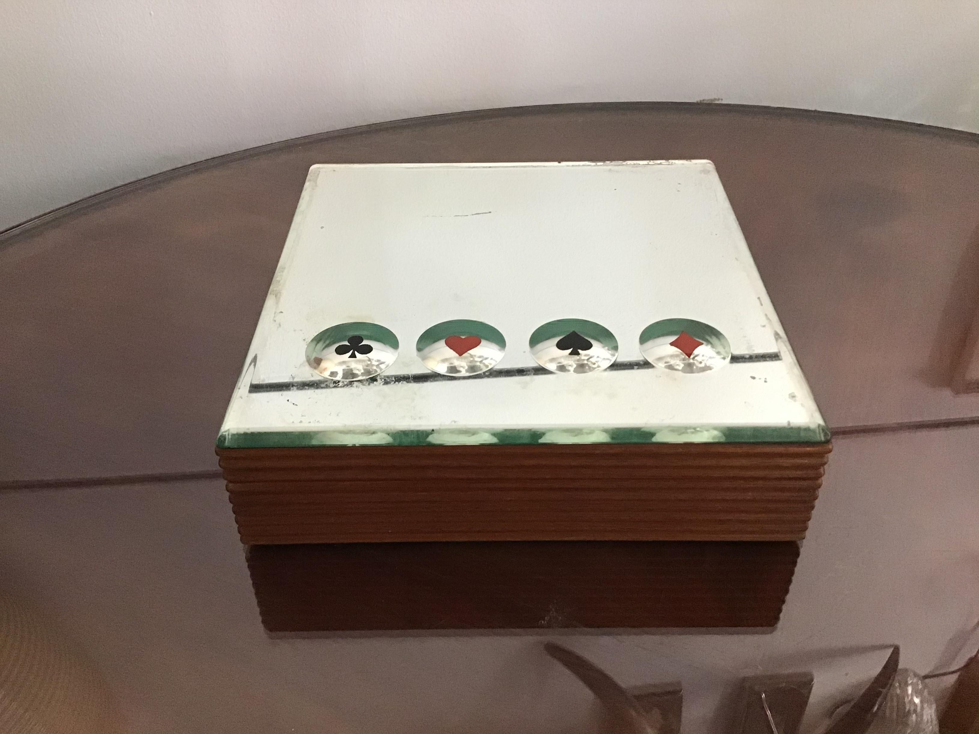 Mid-20th Century Fontana Arte Box for Cards or Jewels, Wood Brass Glass, 1950, Italy