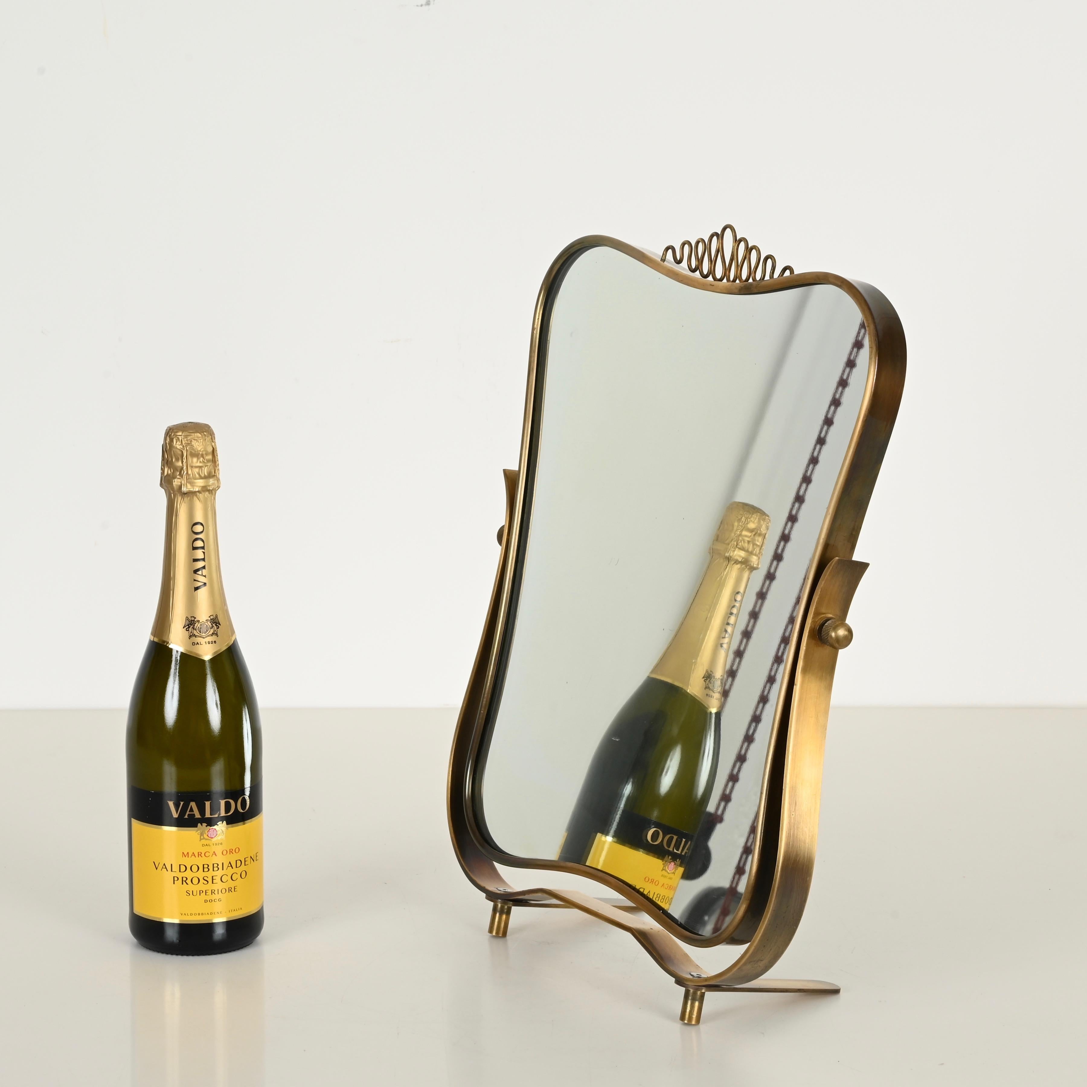 Miroir de table réglable en laiton de Fontana Arte, style Gio Ponti, Italie, années 1940 en vente 3