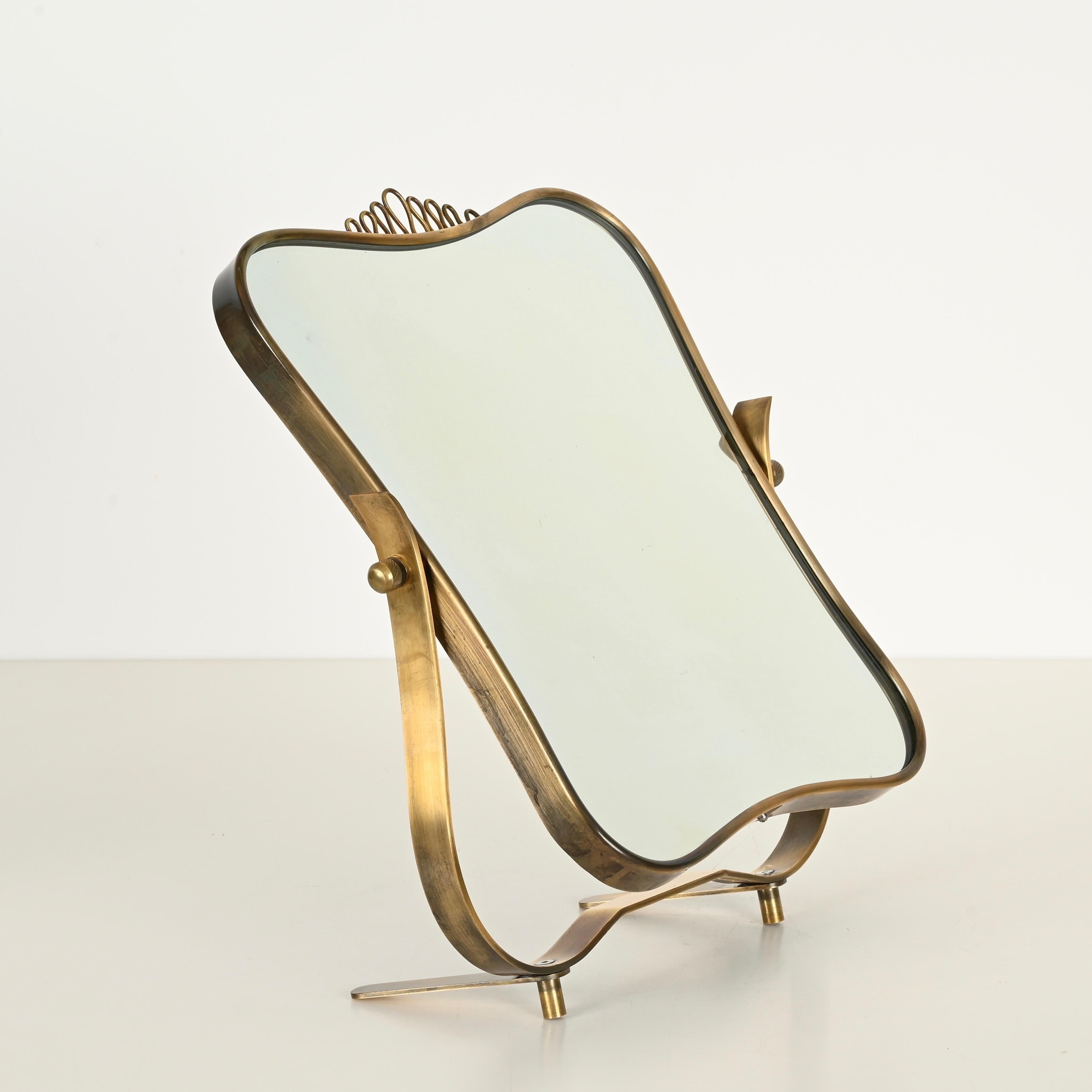Miroir de table réglable en laiton de Fontana Arte, style Gio Ponti, Italie, années 1940 en vente 6