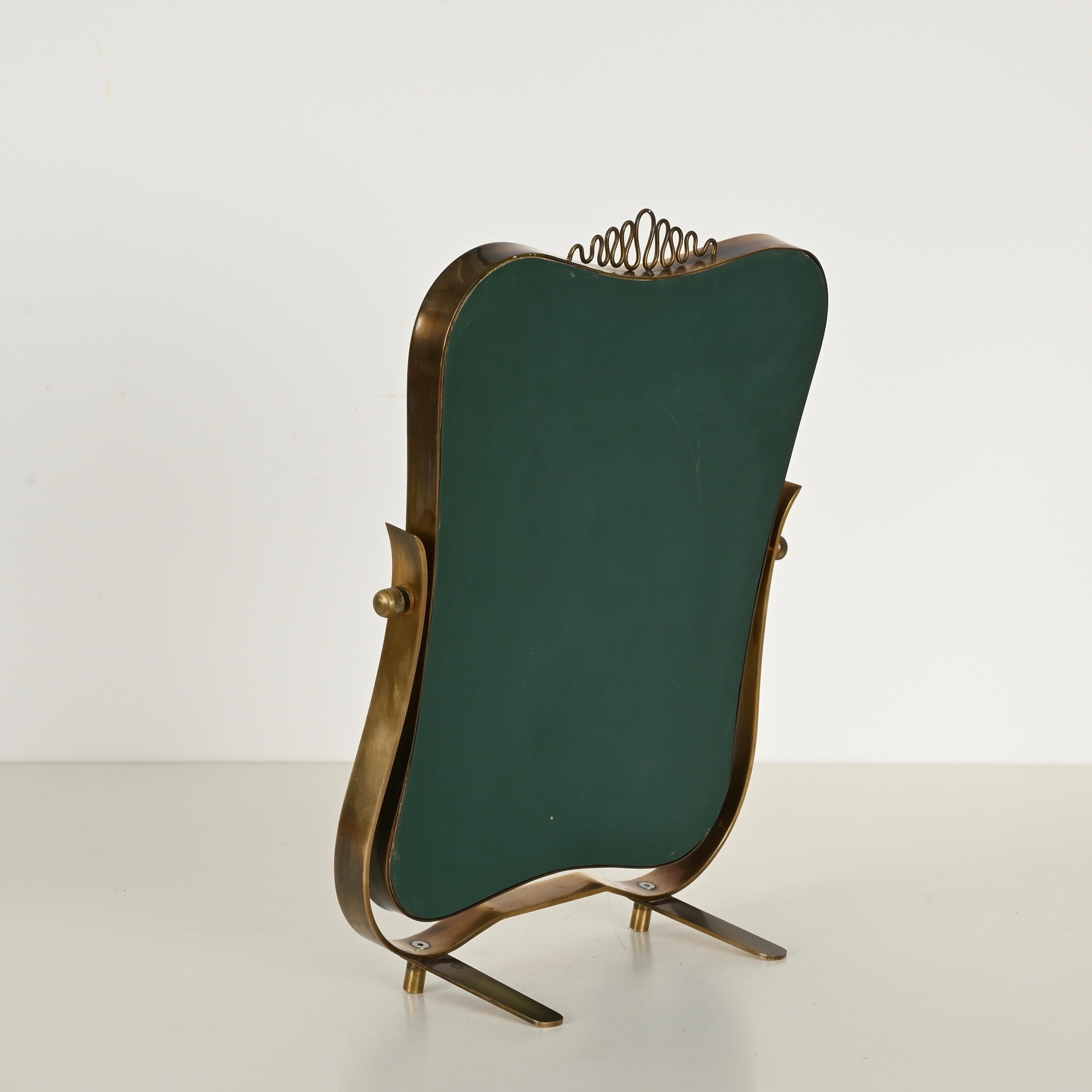 Laiton Miroir de table réglable en laiton de Fontana Arte, style Gio Ponti, Italie, années 1940 en vente