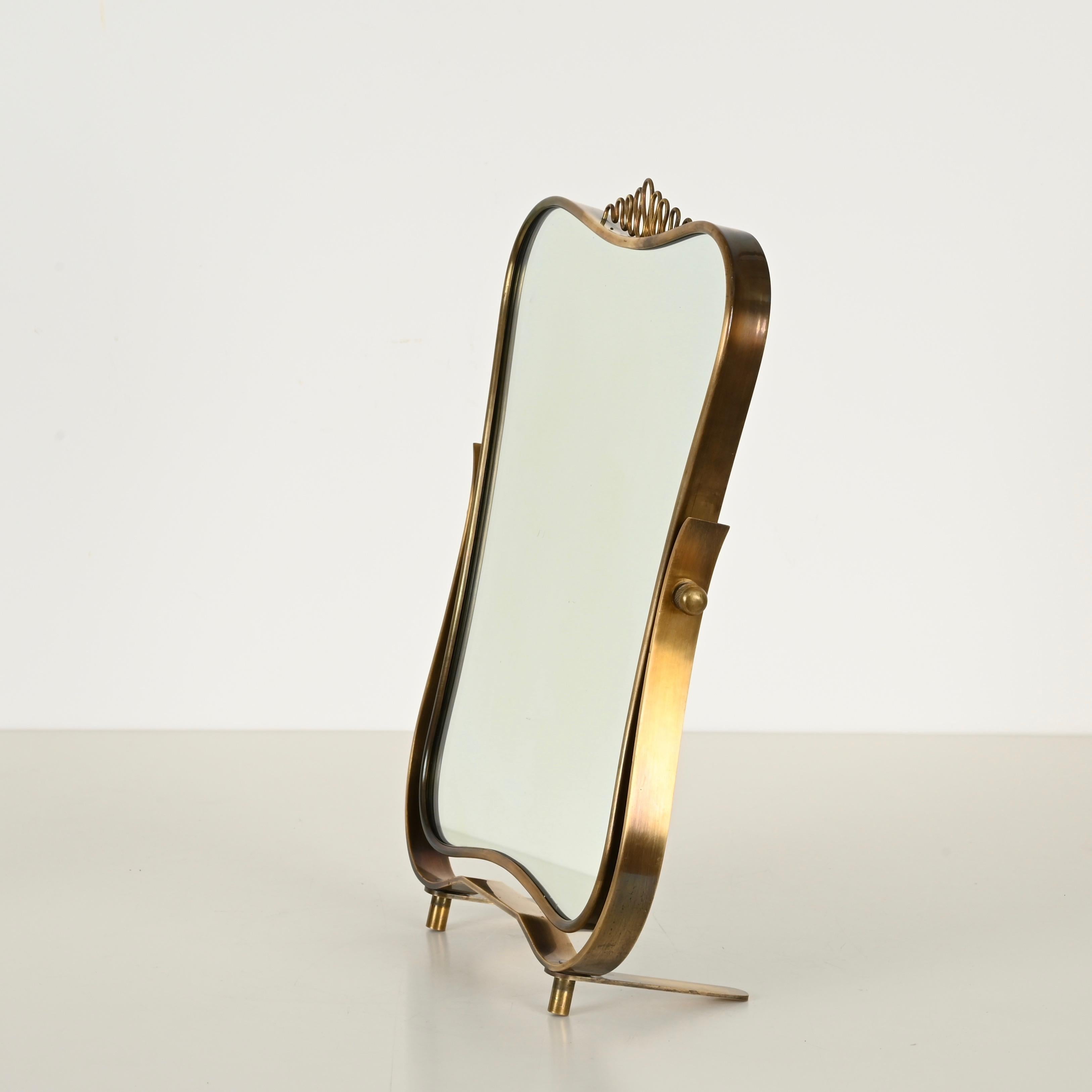 Miroir de table réglable en laiton de Fontana Arte, style Gio Ponti, Italie, années 1940 en vente 1